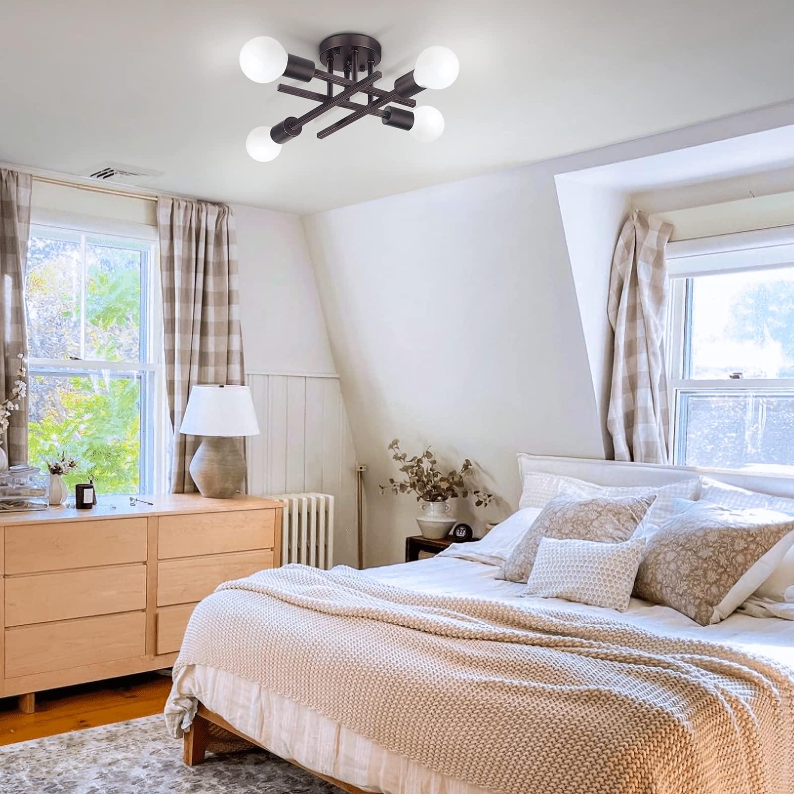 Sunrider Industrial 4-Light Semi Flush Mount Ceiling Light Fixture, Bronze Farmhouse Ceiling Lights, Rustic Metal Sputnik Chande