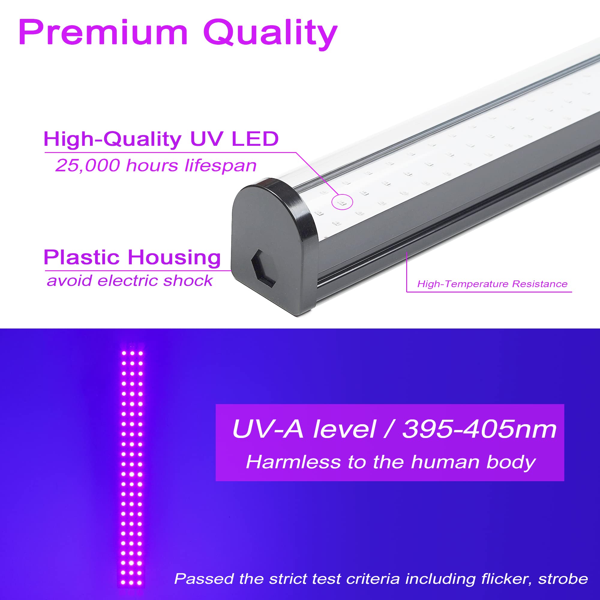 GREENIC 25W LED Black Light Bar, 1.3ft UV Glow Light with 5ft Cord, Perfect for Halloween, Birthday Decor, Body Paint, and Posters - Purple