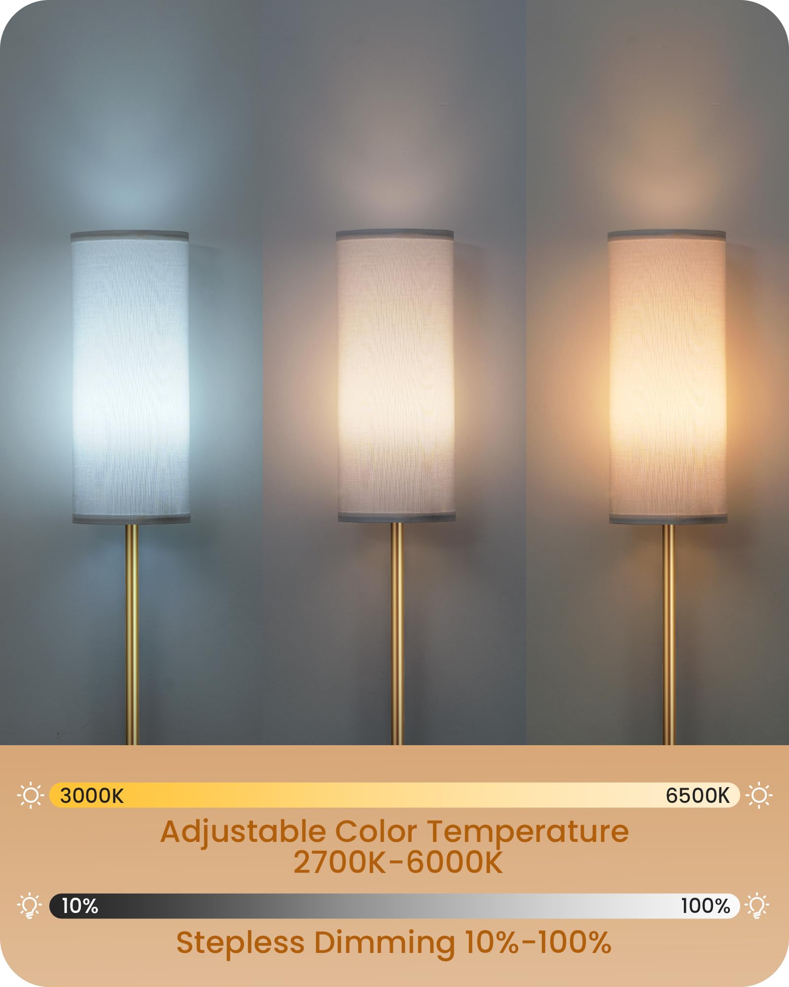 Dimmable Floor Lamp For Living Room With Remote And Foot Switch, Corner Floor Lamp For Bedroom, 66'' Standing Tall Lamp, 10W 900