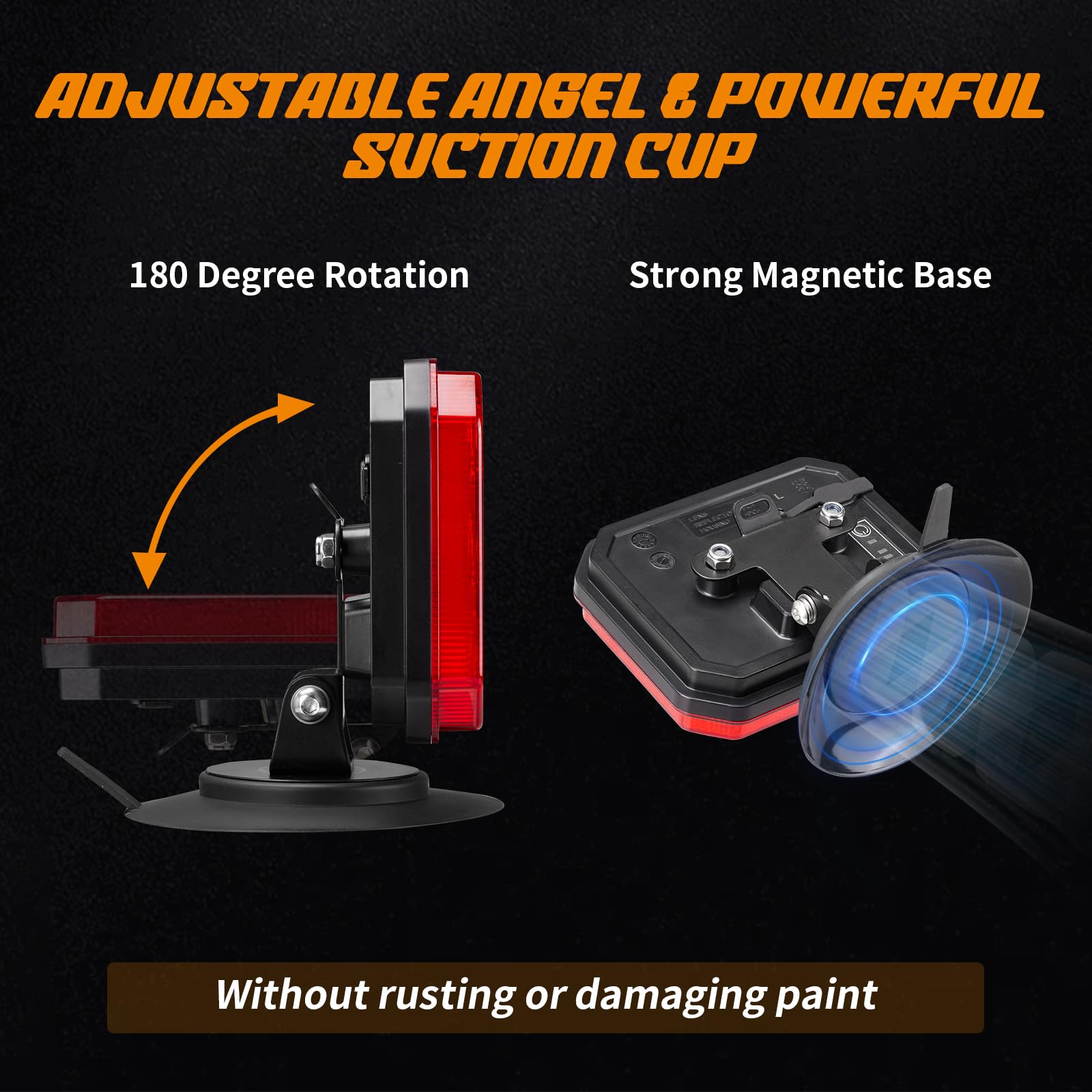 inhtgeas Wireless Trailer Lights - Dual Function Magnetic Tow Light with Strobe & Reverse Light, Model WTL5044, Red