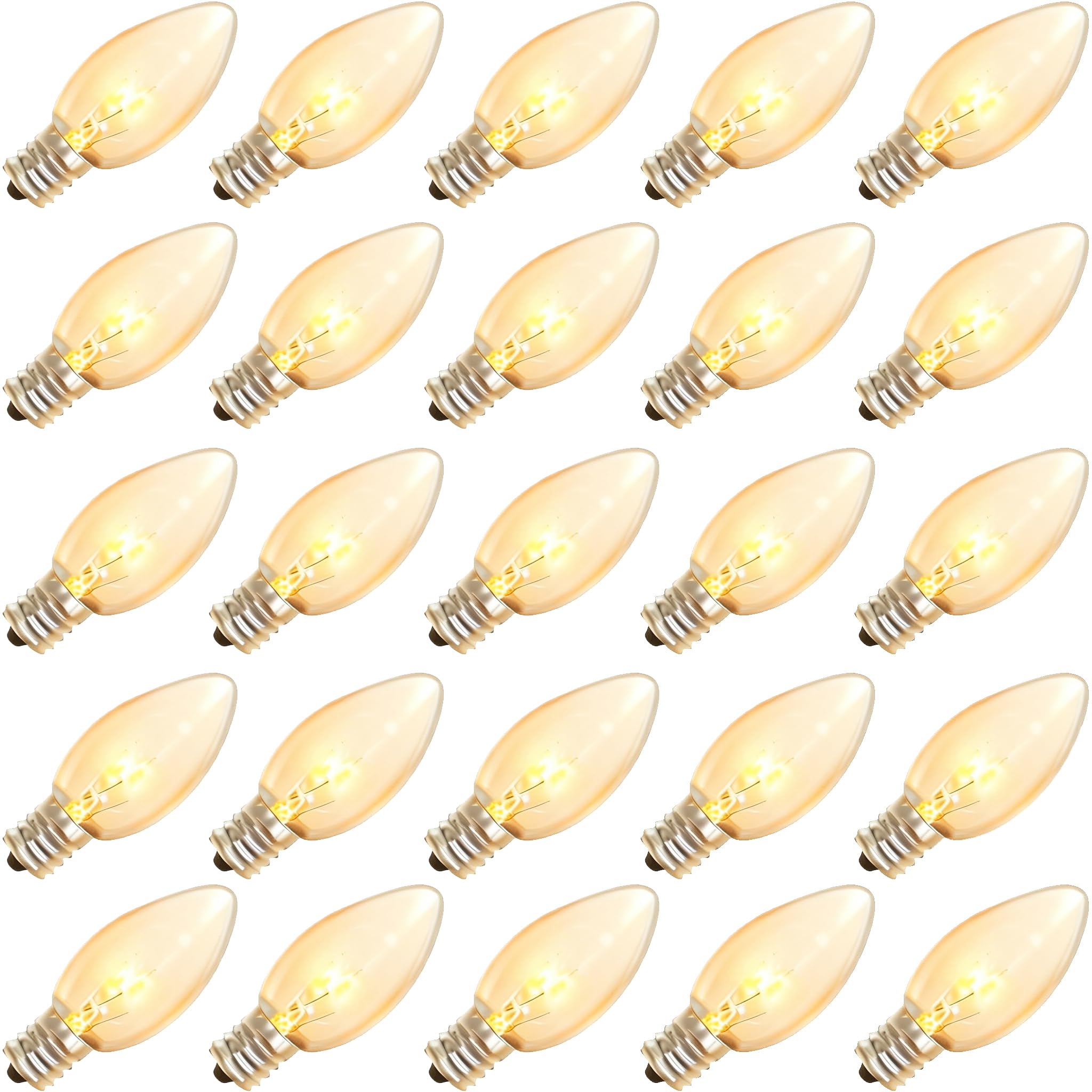 Abeja 25 Pack C9 Incandescent Replacement Bulb C9 Christmas Light Bulb for Holiday Party Christmas Decorative String Light E17 Intermediate Base 7w Clear Bulb