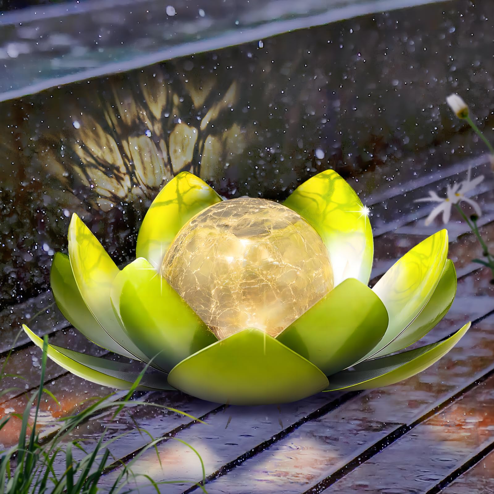 AIINY Garden Solar Light Outdoor(2Pack),Crackle Globe Glass Lotus Decoration, Waterproof Metal LED Flower Lights for Patio,Lawn,