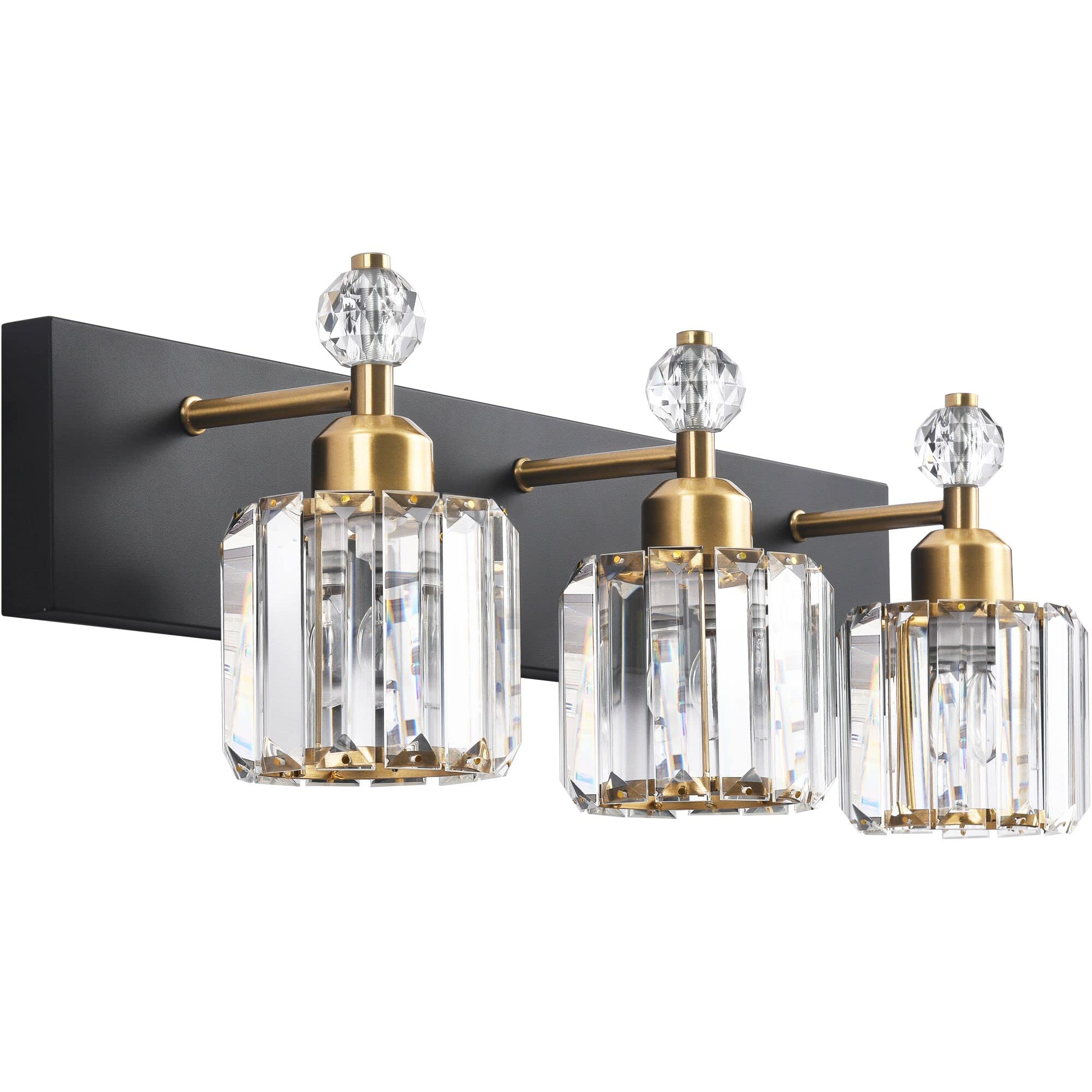 PRESDE 3-Light Bathroom Vanity Lights Fixtures, Black Gold Crystal, Modern Wall Lighting