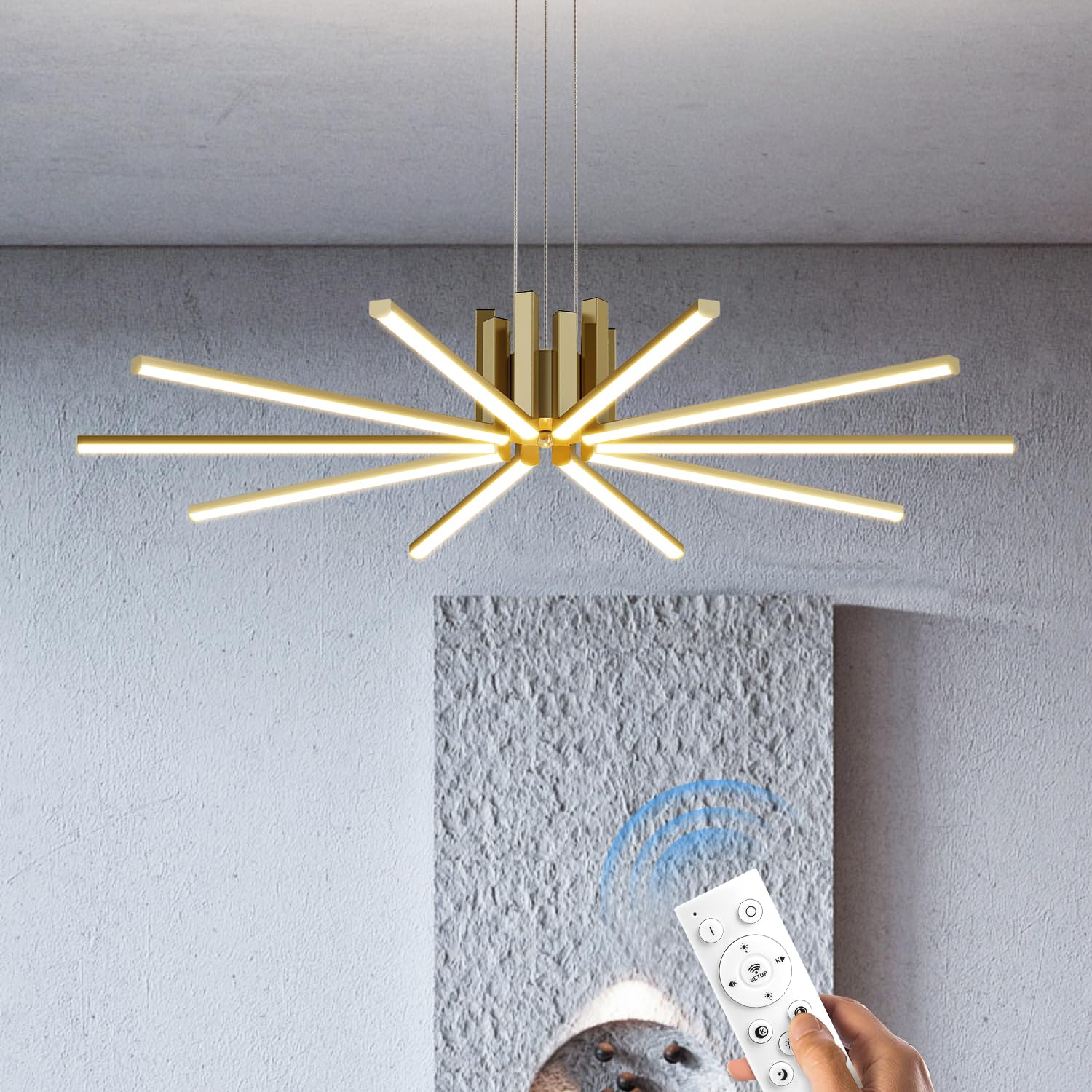 JYUWRIVG Modern Led Chandelier, Dimmable Sputnik Light Fixture, Chrome, Model YM05, Remote Control, 3000K-6500K for Dining Room, Kitchen