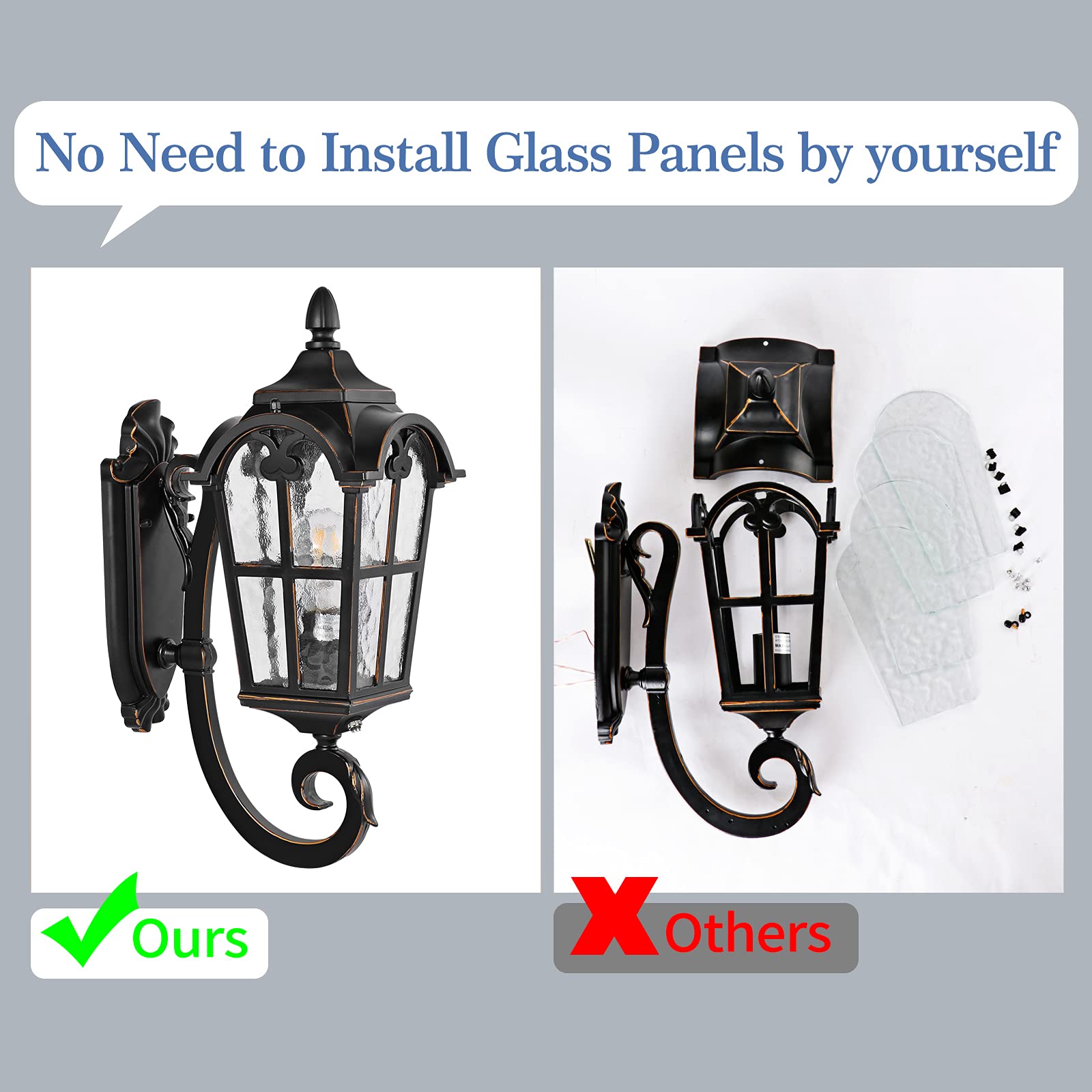 PARTPHONER Black Roman Outdoor Wall Light Fixture, 17.7"H Waterproof Sconce with Water Glass, Dusk to Dawn, Sensor - Model PA1143-S