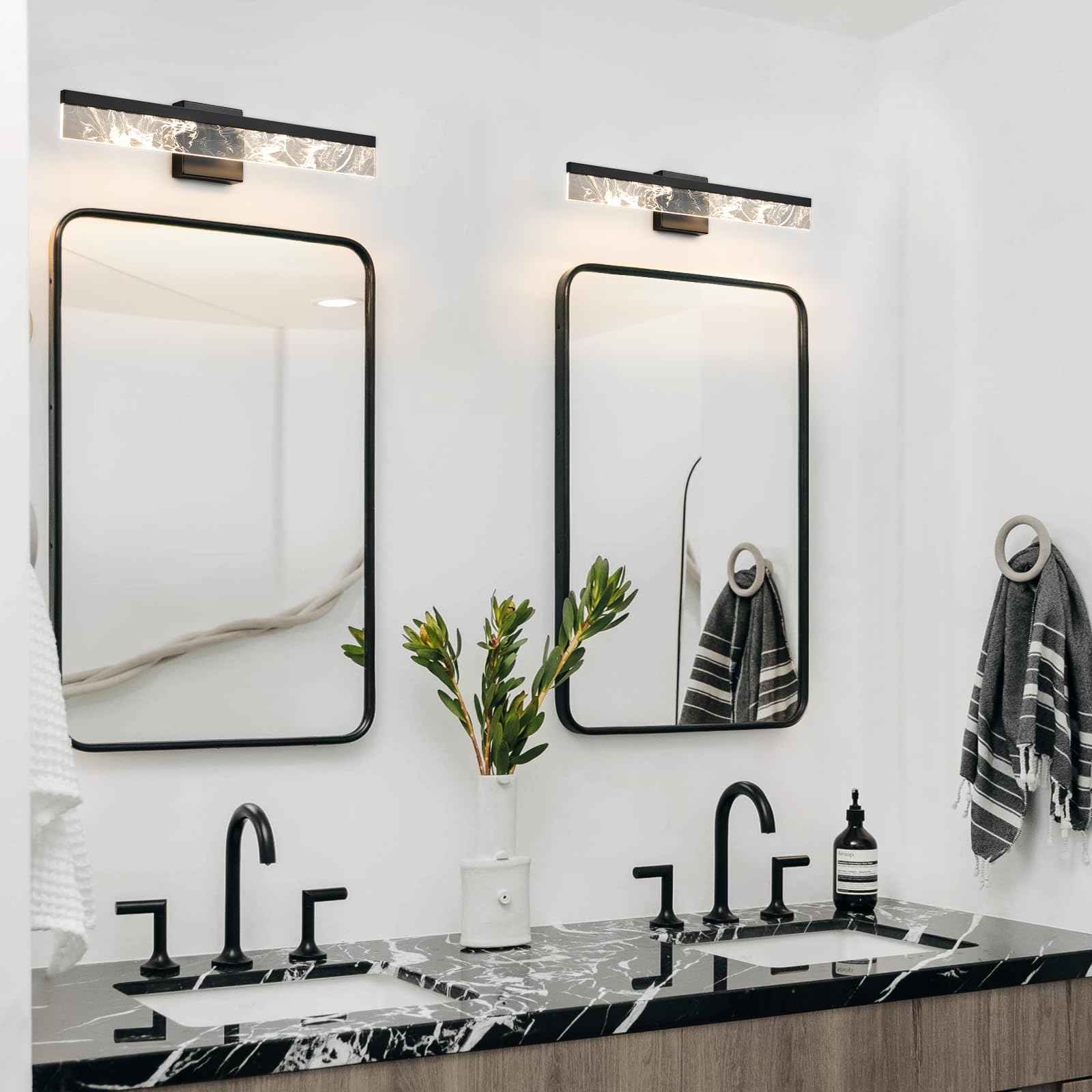 AIJIASI 24 Inch Black Vanity Light Bar - Dimmable 18W LED Bathroom Lighting Fixture for Mirror, Acrylic Material, Model 8205WL-24BK-US