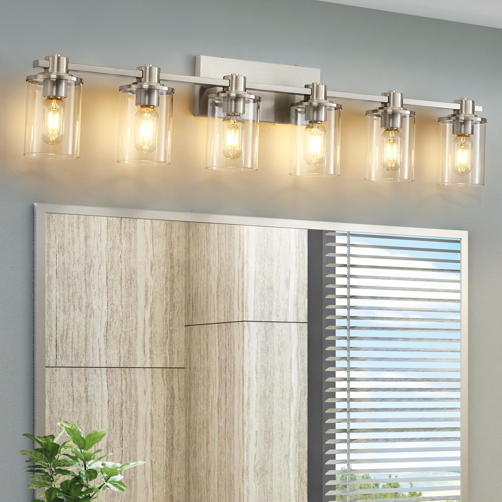 Xgfourseven 6-Light Brushed Nickel Bathroom Vanity Light With Clear Glass Shade, Wall Sconce