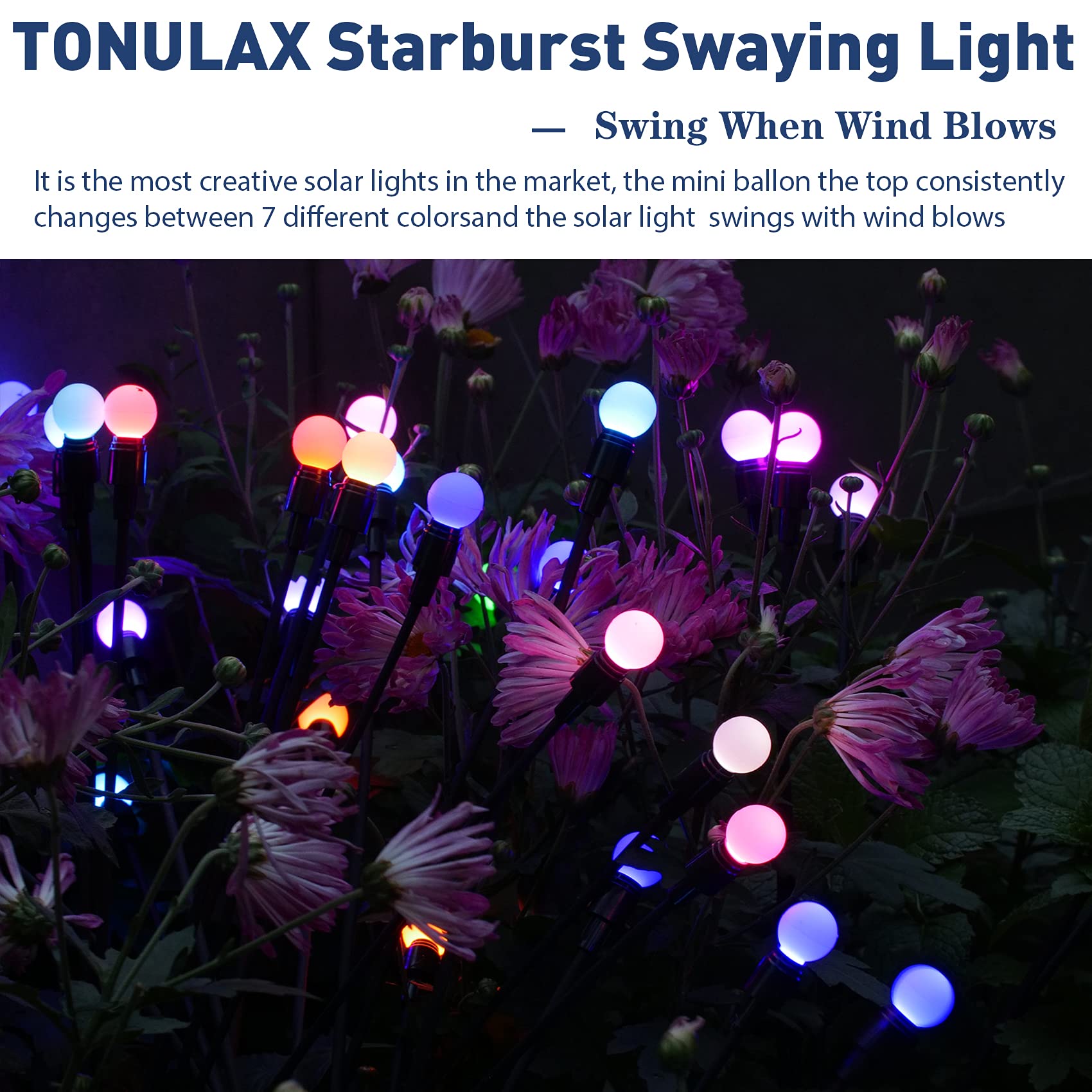 TONULAX Solar Garden Lights, Color Changing RGB, 4 Pack, Polycarbonate, Multicolor, Model nuanbiai