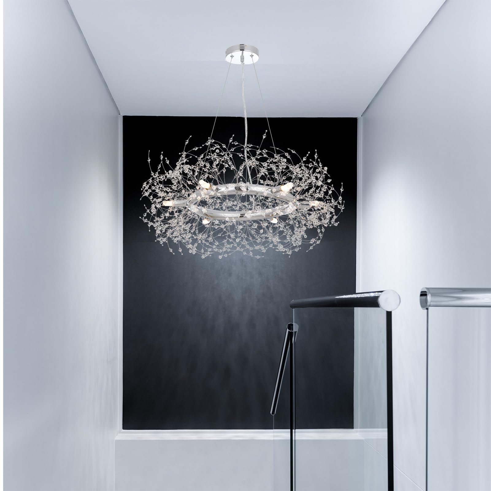 Silver Crystal Chandelier Firework,Modern Chrome Dining Room Light Fixture,Large Round Hanging Chandeliers For Master Bedroom Di