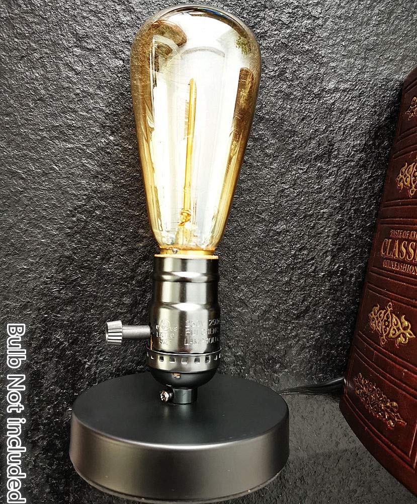 YUANKANG Edison Desk Lamp, Industrial Retro Metal Table Lamp, 3.39in Size, Black, Model YKDTTD, Plug-in with On/Off Switch