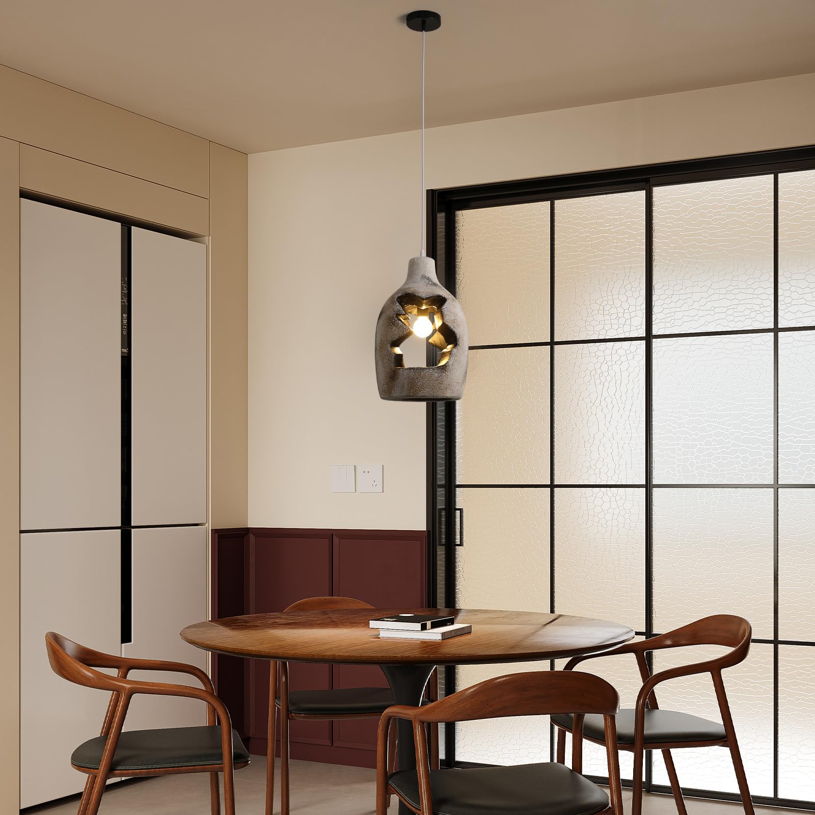 Jaymp Wabi Sabi Pendant Light For Dining Room Kitchen Island Hallway Farmhouse Hanging Lamp E26 Base Retroism Style Wine Bottle Shape Lighting Fixture (Antique White C Shape  D26?H46Cm)