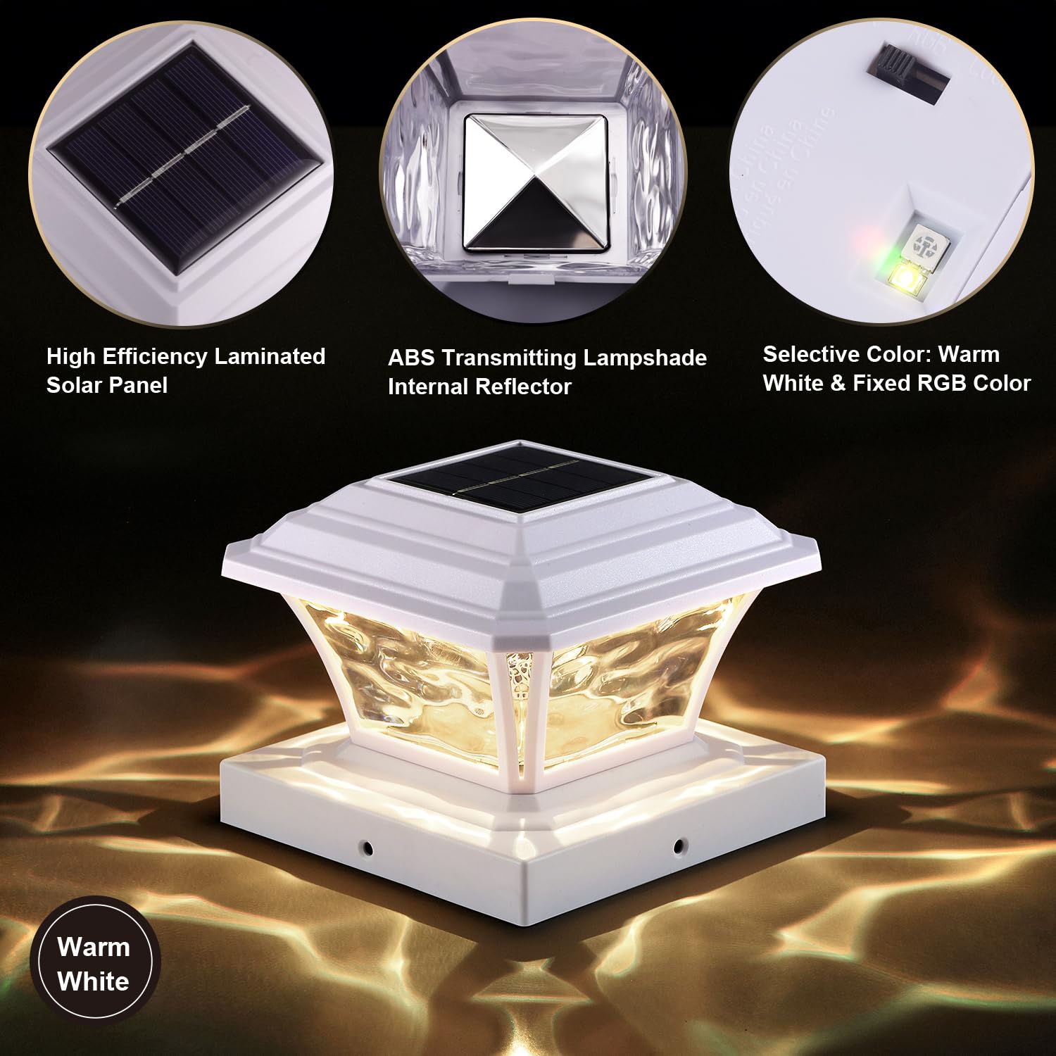 AEFRELEOHT Solar Post Cap Lights, 20 Lumens, Warm White/RGB, 12 Pack, Fits 3.6x3.6 to 5x5 Posts,