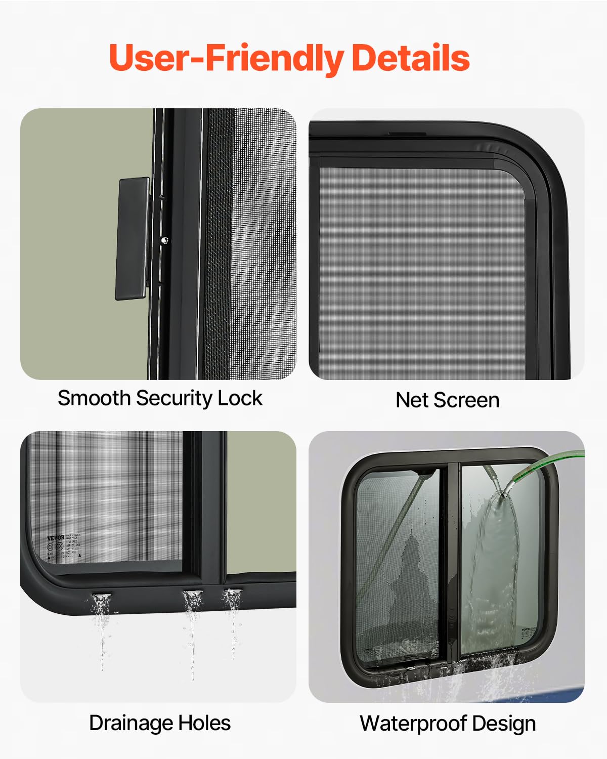 VEVOR Horizontal RV Window, 24 W x 20 H Tinted Sliding RV Window with Net Screen & Trim Ring, Fit 15/16-1 3/4 Thickness Wall, RV