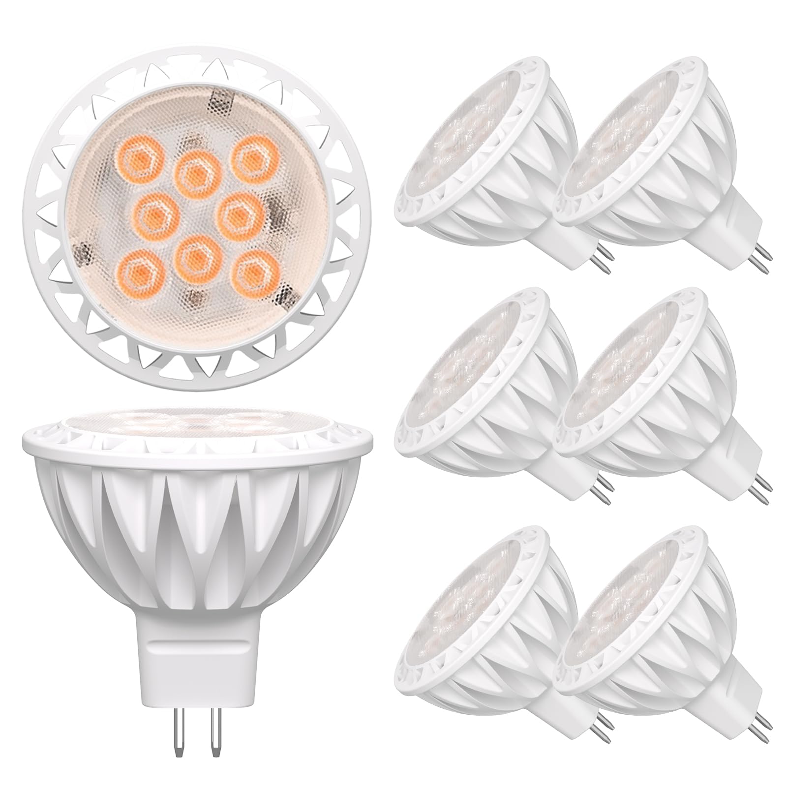 MR16 LED Bulb Dimmable  GU5.3 Bi-Pin Base 5W LED Light Bulb(50W Equivalent) 2700K Soft White 450lm MR16 Spot Lights  Recessed Light Bulbs  Track Lighting  12V Low Voltage  6 Pack