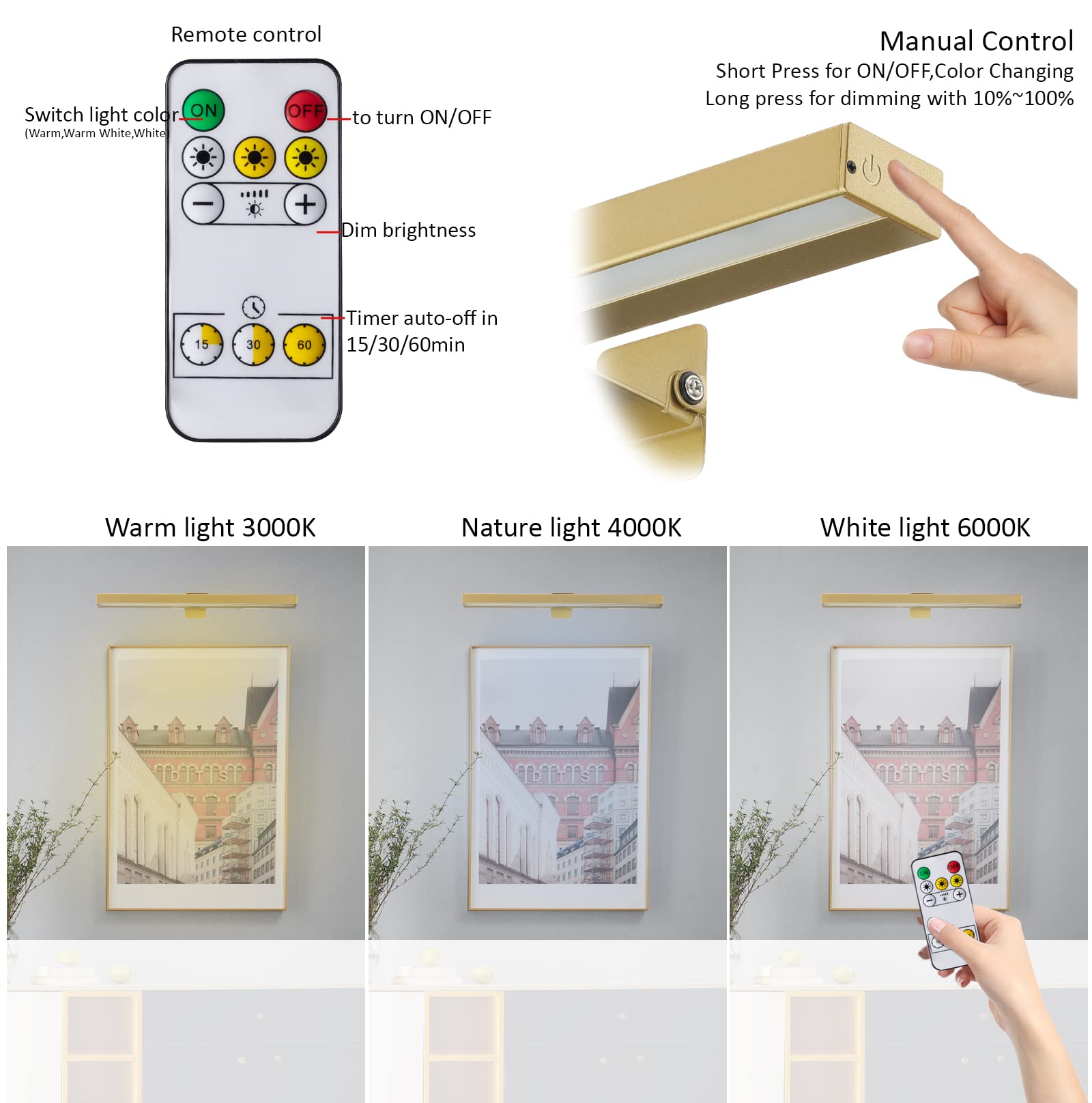 Mioblue 2Pack Picture Lights,16In Battery Operated Picture Lights For Paintings,Metal Rechargeable Art Display Light With Remote