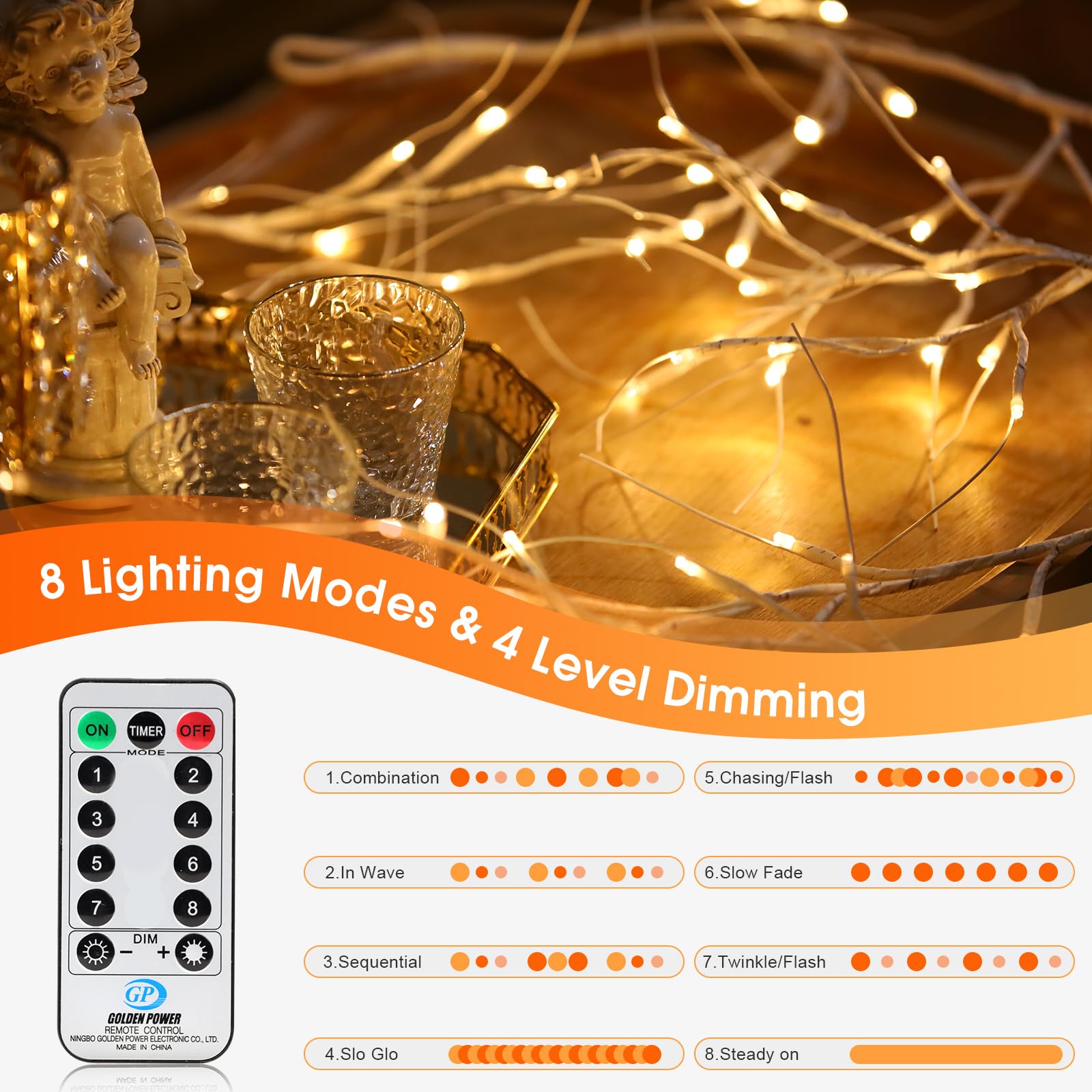Rivokeer Lighted Birch Garland With Timer 120 Led, 9Ft Birch Garland With Lights Remote Control, Pre-Lit Twig Vine Lights Plug In For Christmas Fireplace Home Wall Decoration Indoor Outdoor