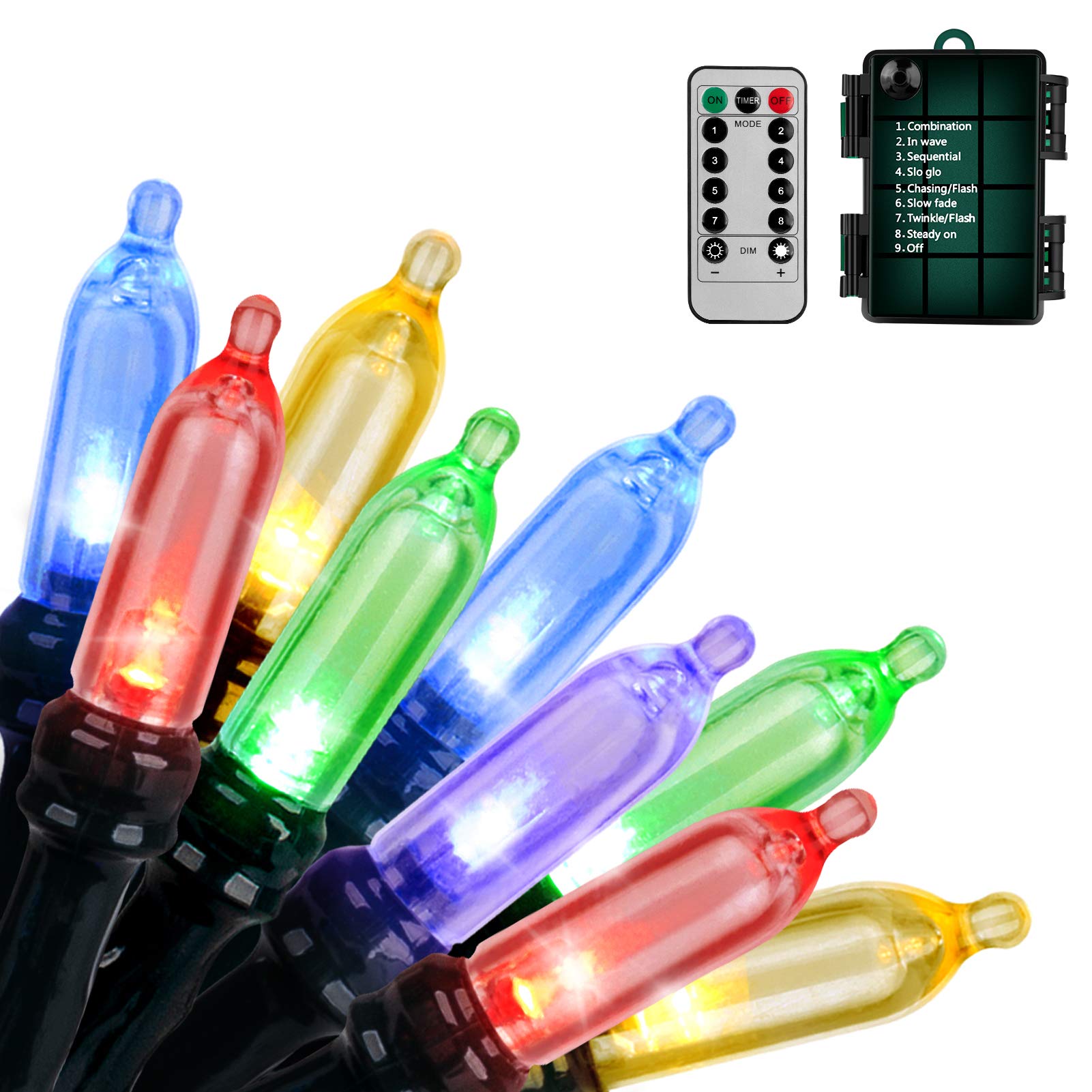 Koxly 18ft Battery Operated String Lights,Outdoor String Lights Christmas Lights 50 Led String Lights with Remote Timer Waterproof for Indoor Outdoor Garden Party Christmas Decoration, Multicolor