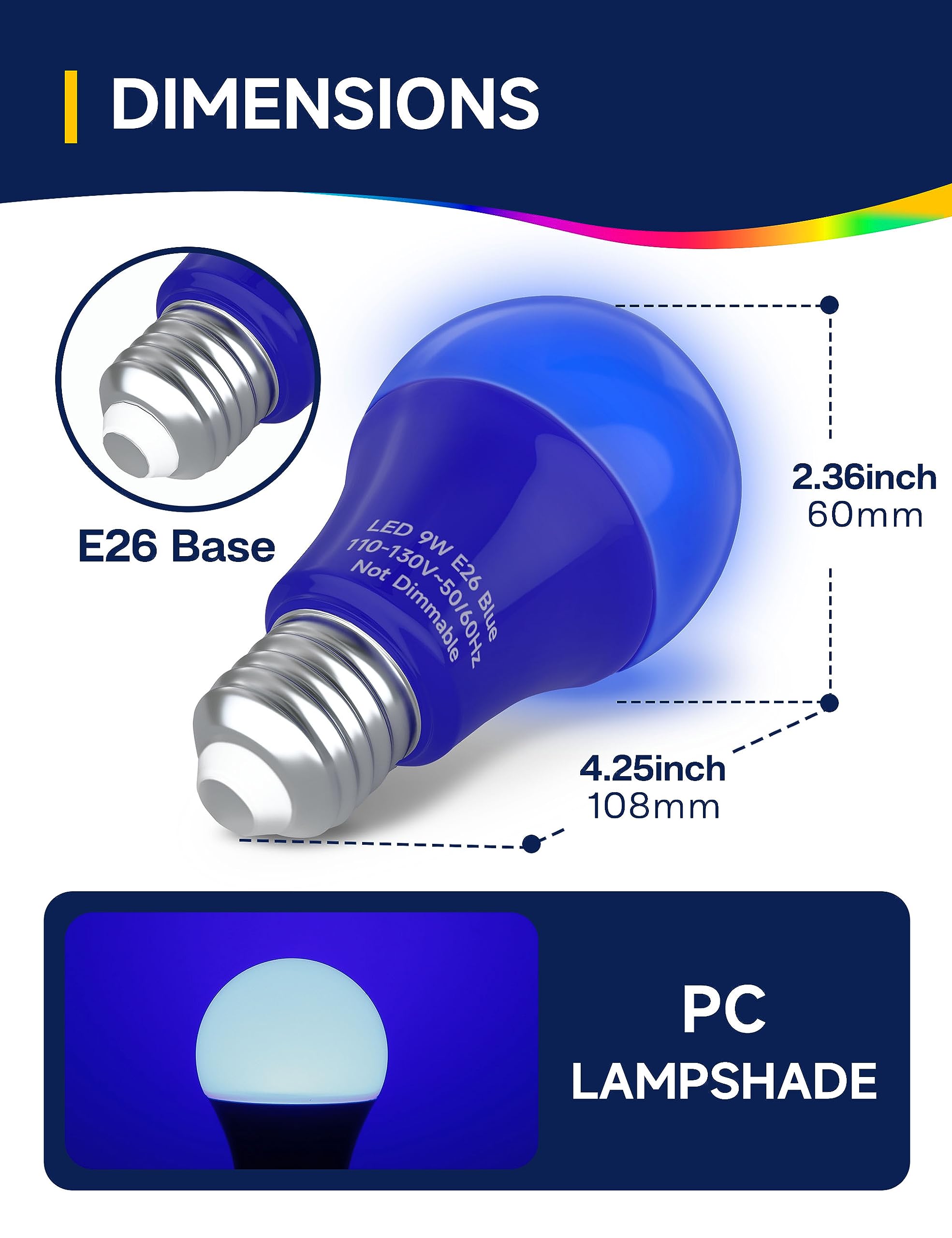UNILAMP LED Blue Light Bulbs, E26 9W Equivalent for Holiday Lighting, 4-Pack, Ideal for Outdoor and Party Decor