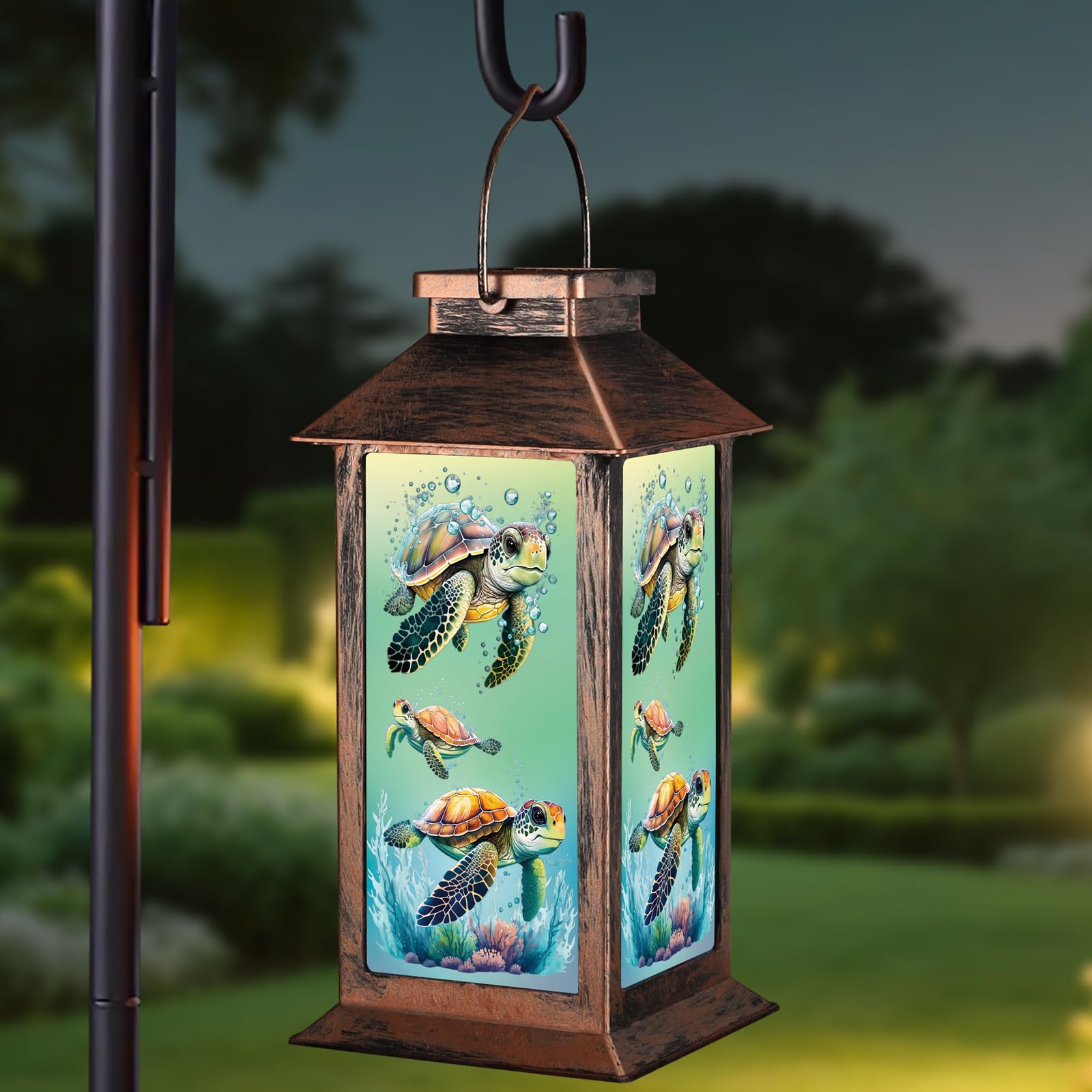 Outdoor Hanging Solar Lantern Waterproof Outside Turtle Pattern Landscape Lights for Porch Garden Yard Patio Pathway Decor Birth