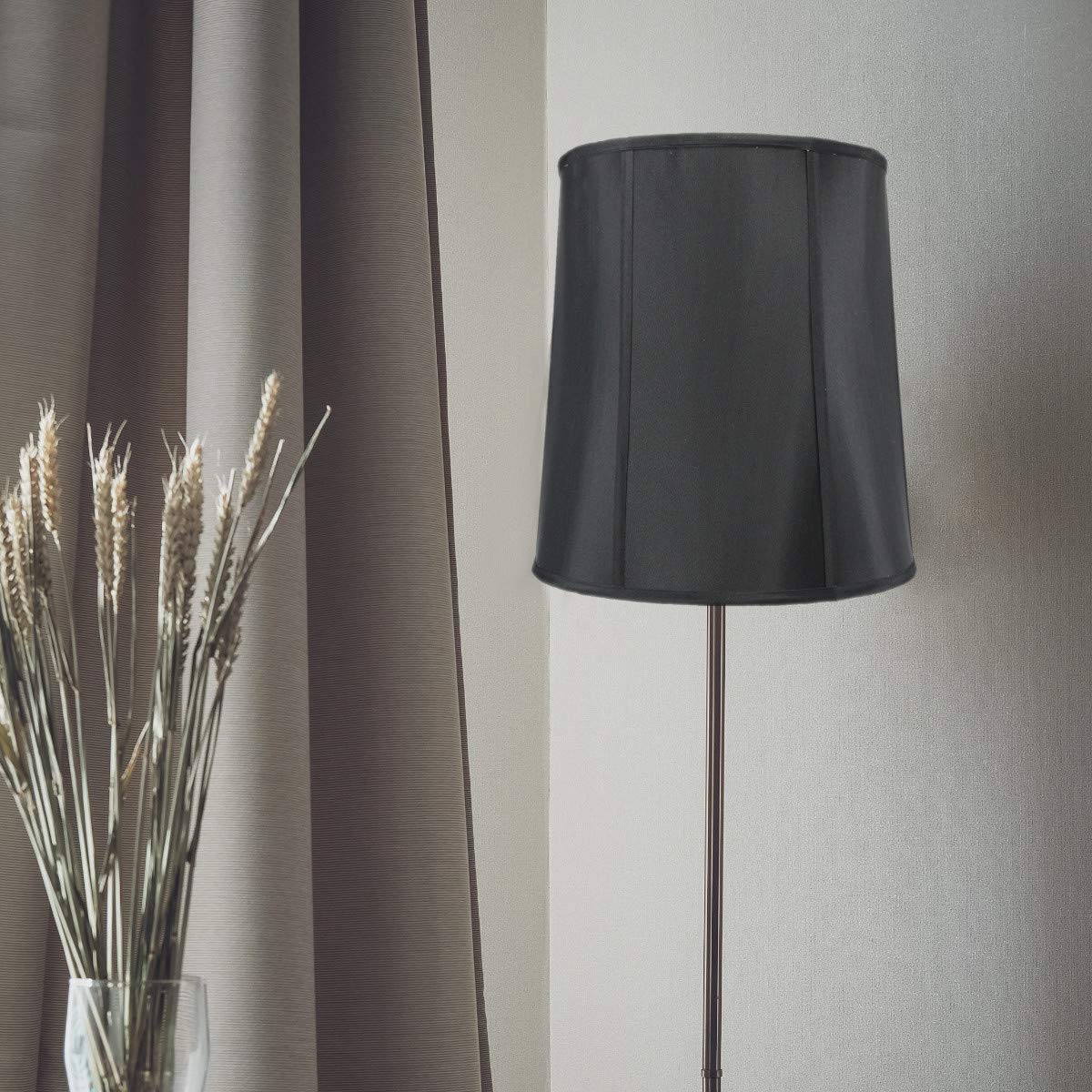 HomeConcept Prestige Drum Lampshade - 12inx14inx15in, Black Shantung Fabric, Brass Spider Fitter, Model 121415DRBK