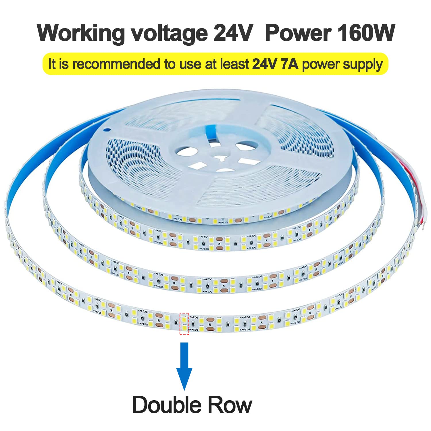 Kxzm 24V 32.8Ft(10M) Double Row Led Strip Light Warm White 3000K 2400Leds 2835Smd 160W High Brightness 11000Lm No-Waterproof Ip2