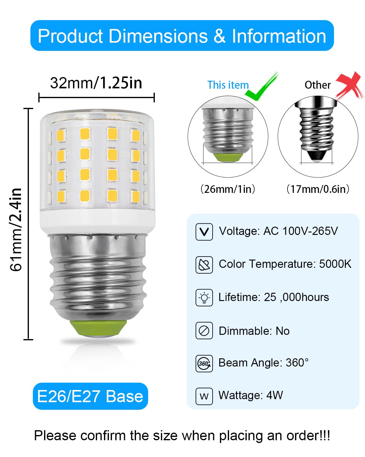 ZHENMING LED Refrigerator Light Bulb 4W E26 Medium Base Daylight White 5000K 1 Count Polycarbonate