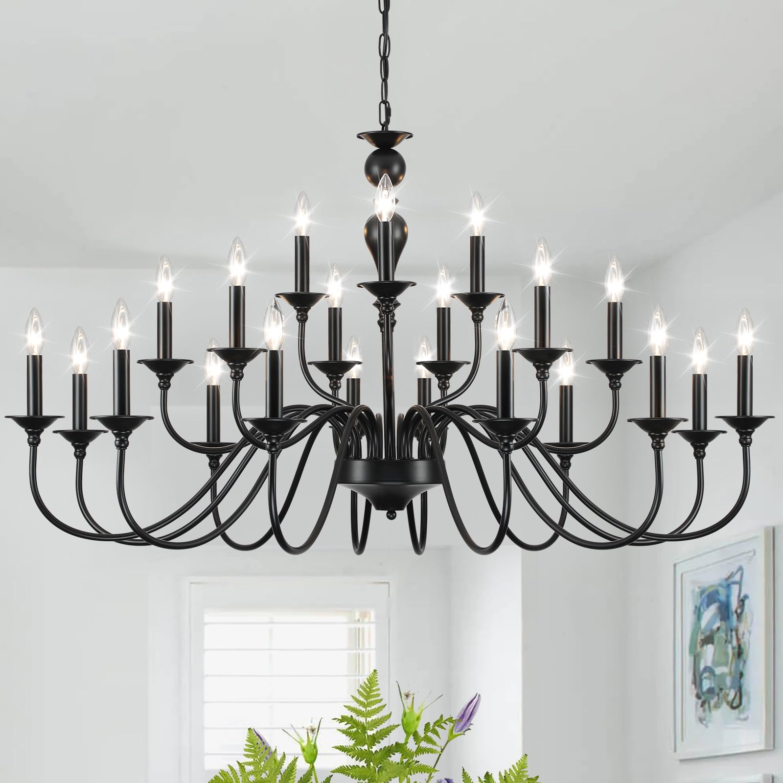 Black Chandelier 21 Light, Large Farmhouse Chandeliers For Dining Room Light Fixtures Over Table, 3 Tier Industrial Candle Hangi