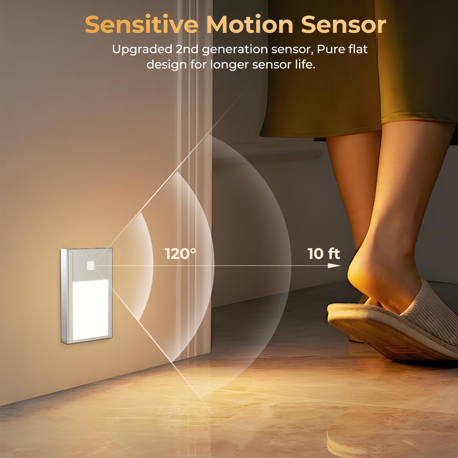 VST Motion Sensor Step Night Light, Rechargeable LED, 2.68in, 6-Pack, Silver, Model BT09-Silver