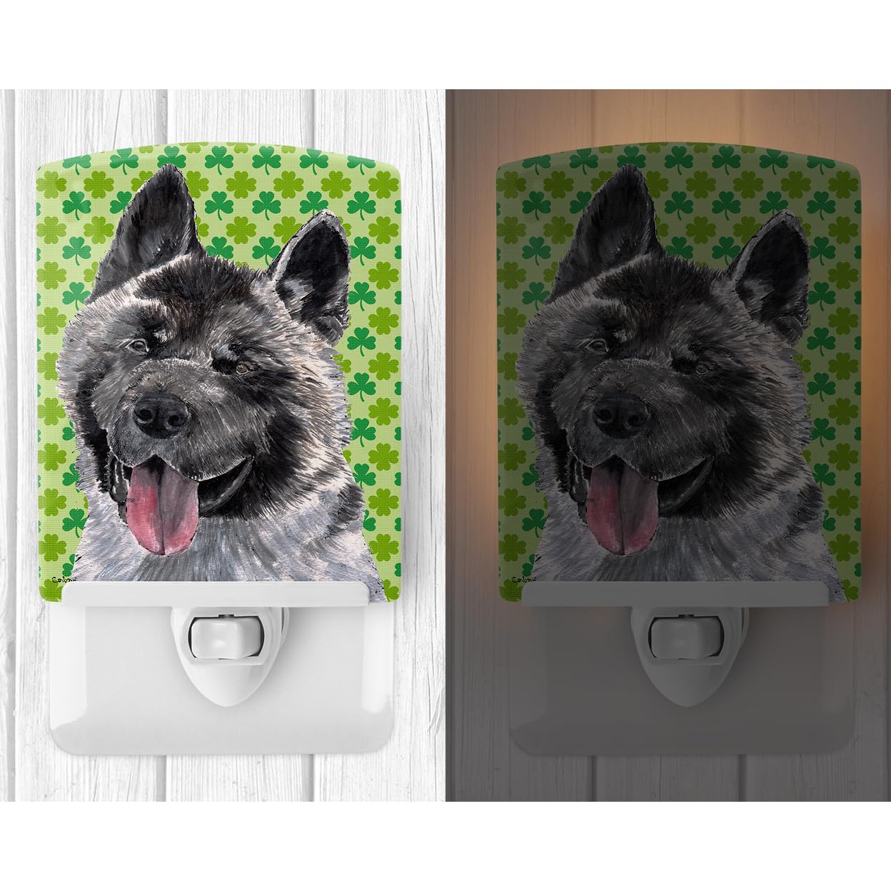 Carolines Treasures Akita St. Patricks Day Ceramic Night Light, 6x4x3in, Multicolor, Model SC9483CNL