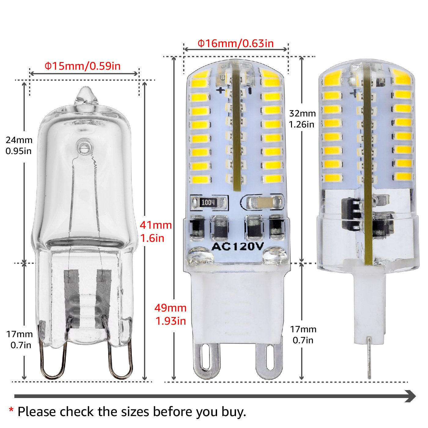 YOUKE Lighting G9 Pin Base LED Bulb, 25W Glass Halogen, Daylight White 6000K, 250 Lumens, 6 Count Pack