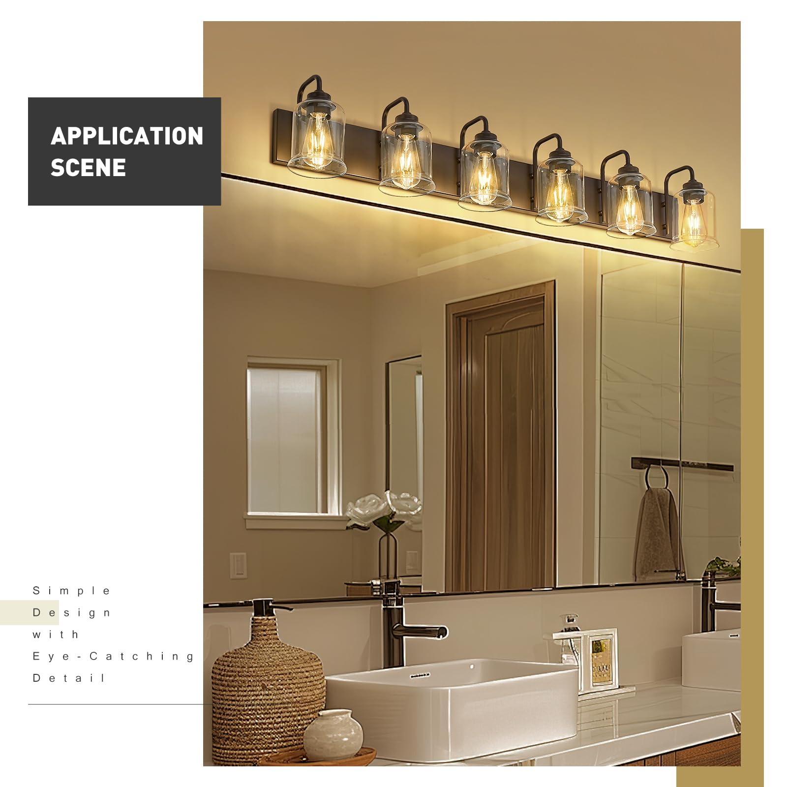 zeyu 6-Light Farmhouse Bathroom Vanity Lights, Oil Rubbed Bronze, Clear Glass Shade, Model ZSL72B-6W ORB