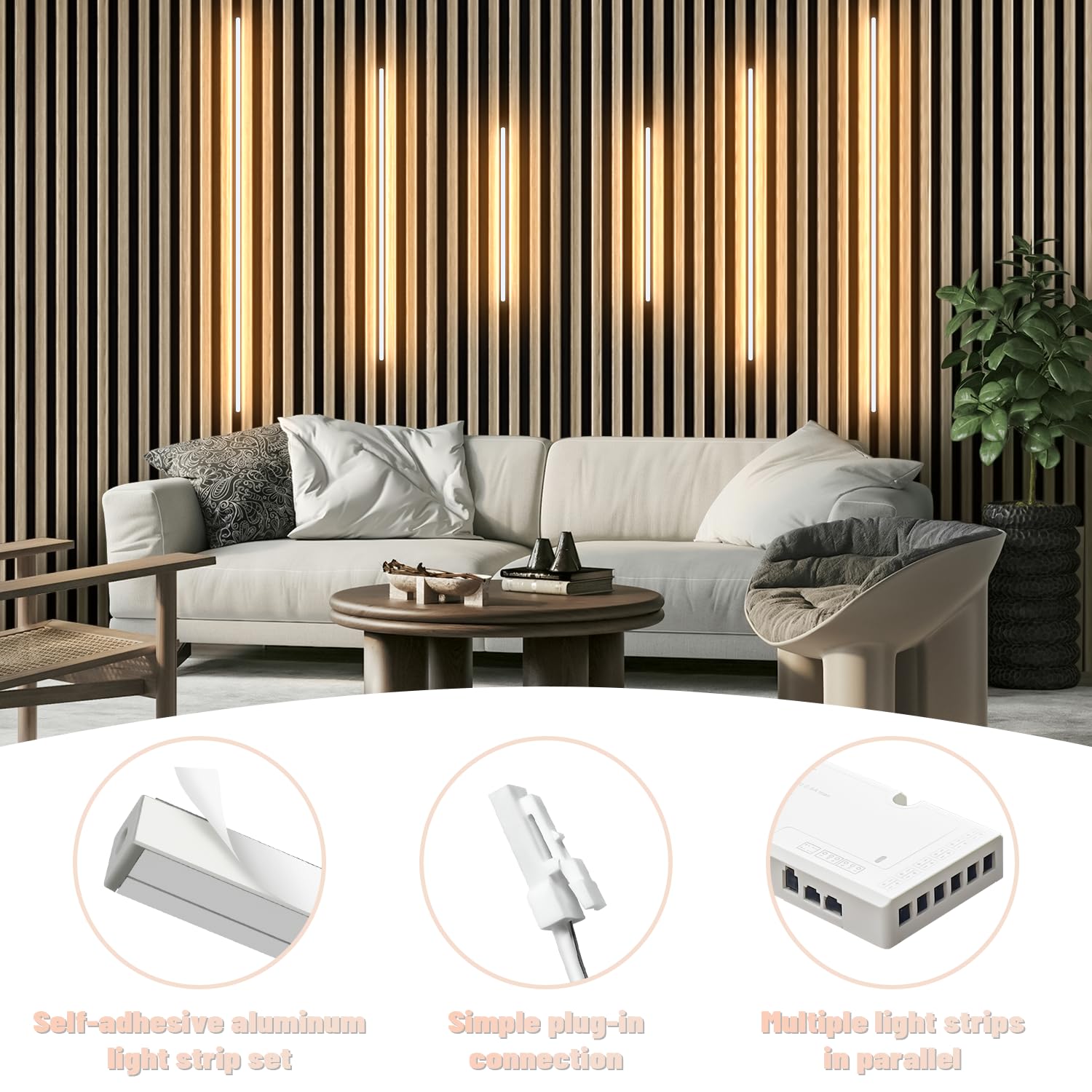 Lichaser LED Recessed Lighting, 6 Pcs 3000K Dimmable Warm White Strip Lights, Self-Adhesive for Slat Wall, Model Spider T, 2*