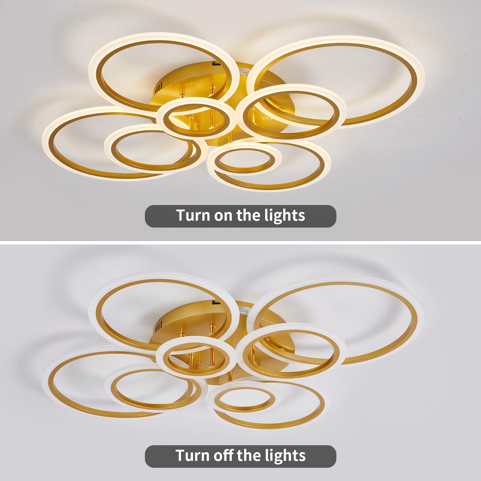 Dimmable Led Flush Mount Ceiling Light With Remote Control, 8-Ring Gold Design, Adjustable Color Temperature (3000-6000K) For Li