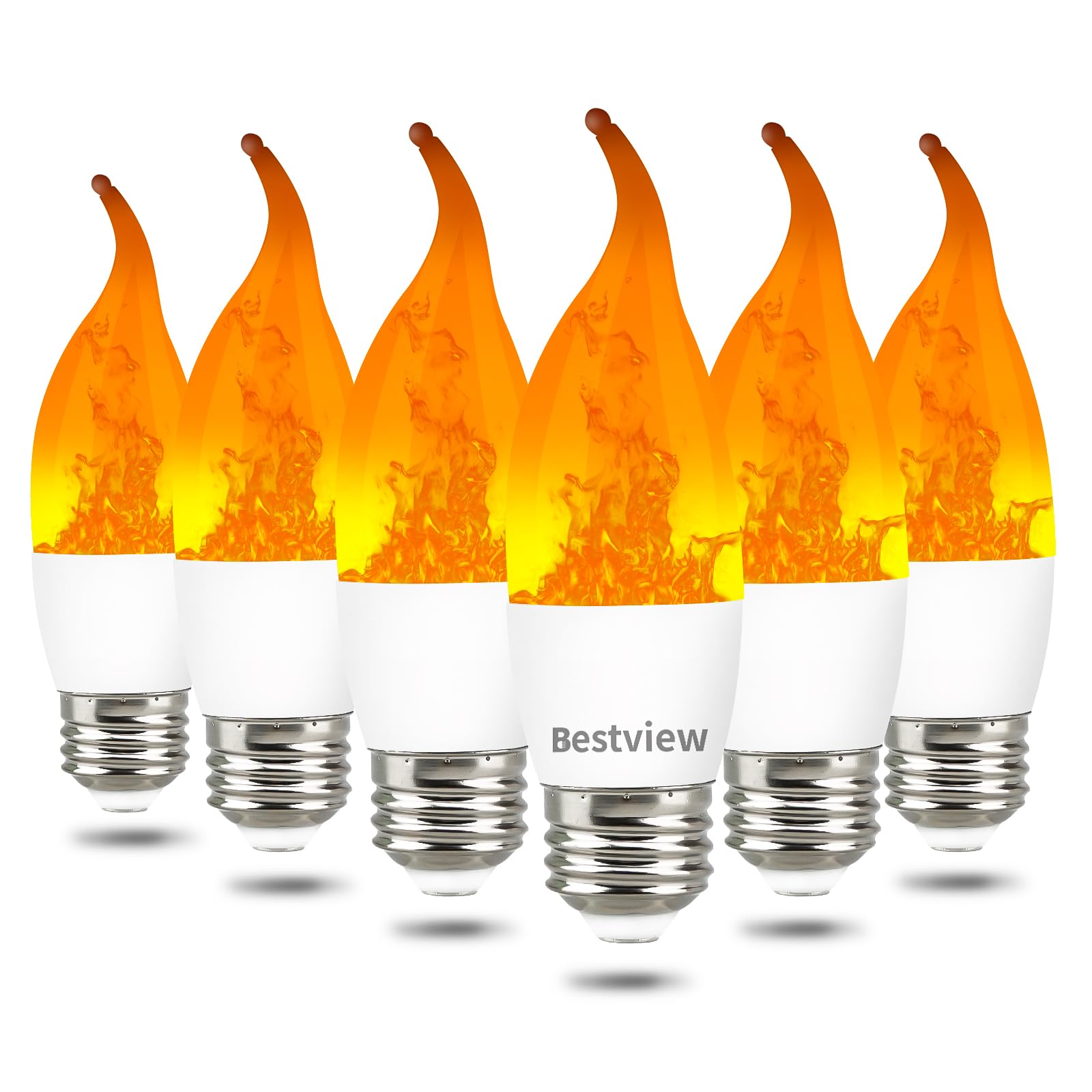 Bestview Led Flame Effect Light Bulbs,3 Modes Smart E26 Chandelier Base Flickering Candle Fire Light Bulb For Halloween, Christm
