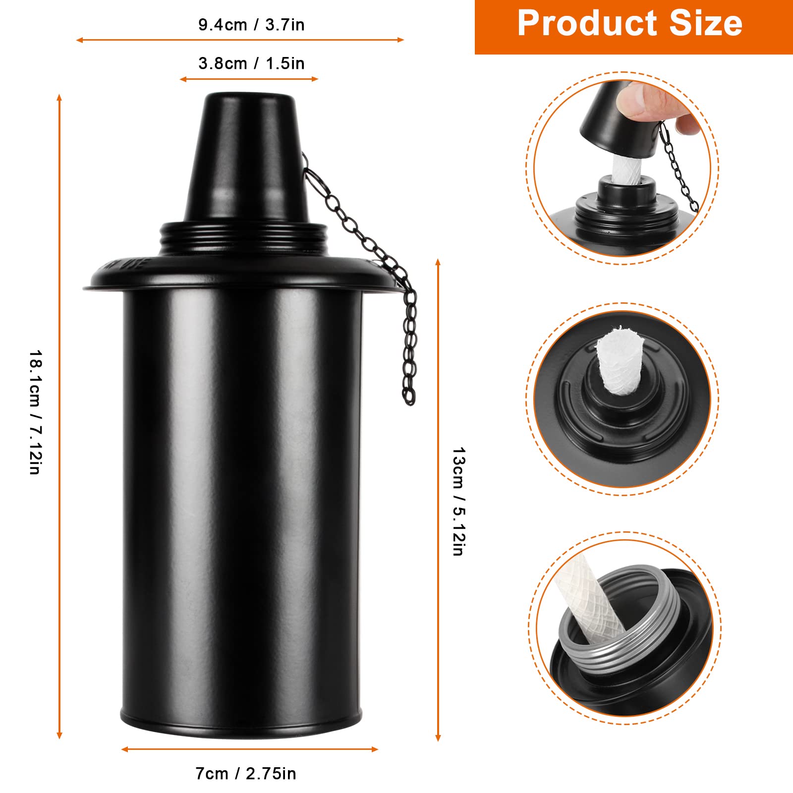 Taotazon 16Oz Torch Canisters - 4 Pack Refillable Metal Lanterns With Wicks & Caps For Garden, Patio Decor