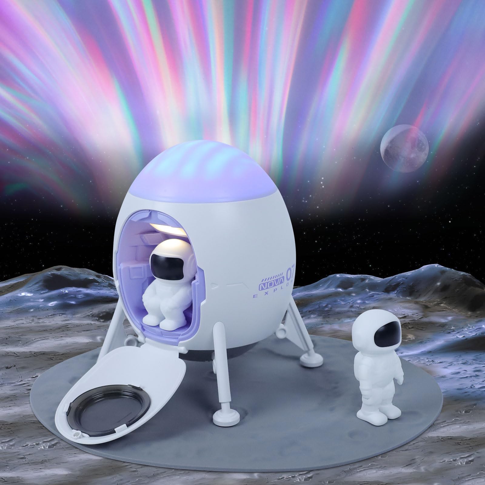 2win2buy Lander Astronaut Projector Night Light, Built-in Speaker Space Buddy LED Planetarium Spaceman Lamp Gifts for Kids Adult