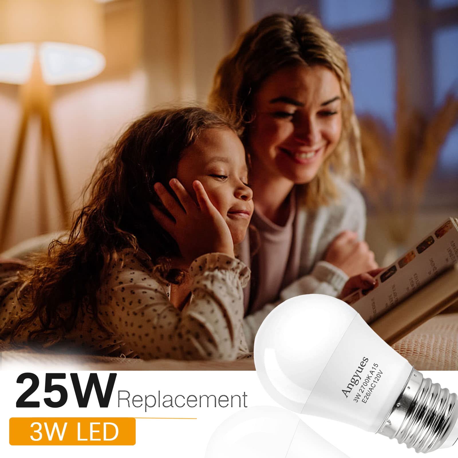 Angyues 3W Led Bulb Equivalent 25Watt Light Bulbs, 120V A15 Led Bulb Warm White 2700K Energy Saving Home Light Bulb E26 Base Cei