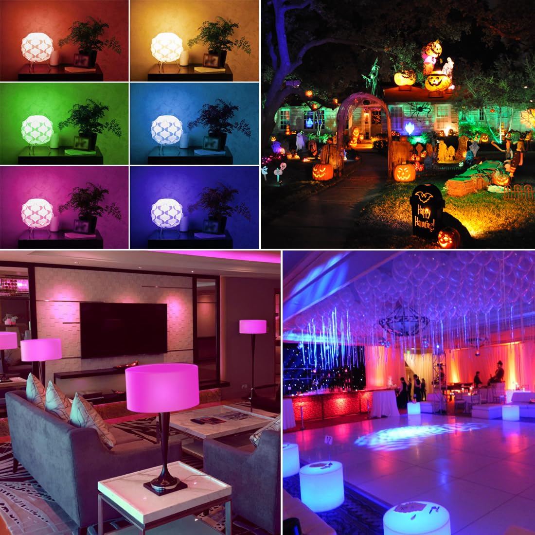 Rayh RGB LED Light Bulbs, 5W Dimmable, 500LM, Warm White, E26 Base, 8 Pack with Remote Control