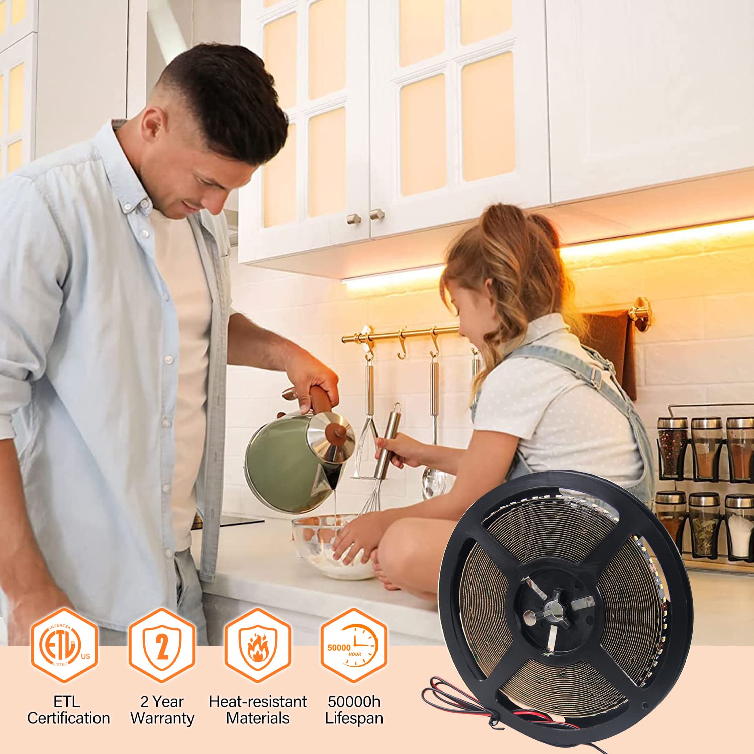 Vst Led Strip Lights Warm White 120Leds/M 1000Lm/M 9.6W/M Led Tape Light 12V 2835 Cuttable Connectable Dimmable Led Strips For Indoor Under Cabinet Etl-Listed,No Driver (3000K-16.4Ft Black)