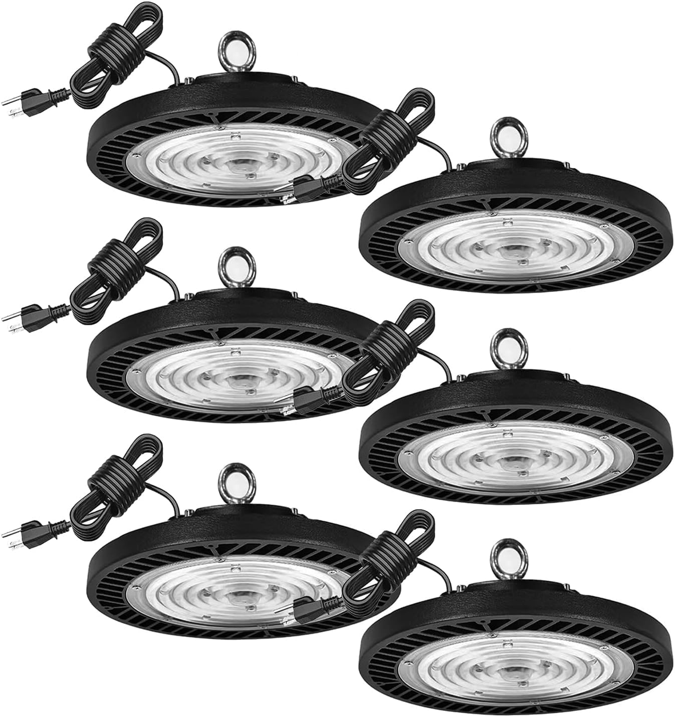 Tiyahomey 300W-6Pack UFO LED High Bay Light,30000lm 6000K Daylight 2000W Equivalent with US Plug Cable LED Garage Lights Commerc