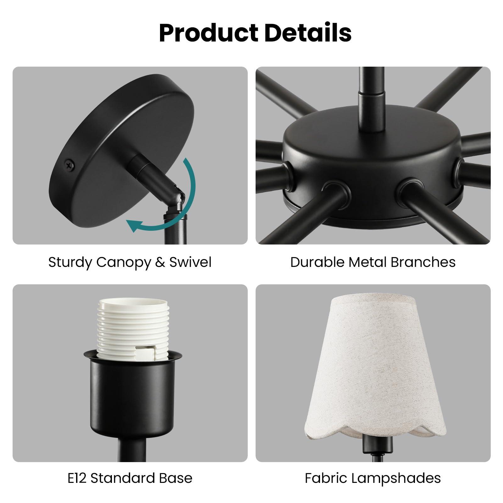 Kaisite Black Chandelier For Dining Room - 8-Light Farmhouse Dining Room Light Fixture Over Table Industrial Kitchen Lighting Fixture Ceiling Hanging Chandelier For Bedroom Living Room Foyer Entryway