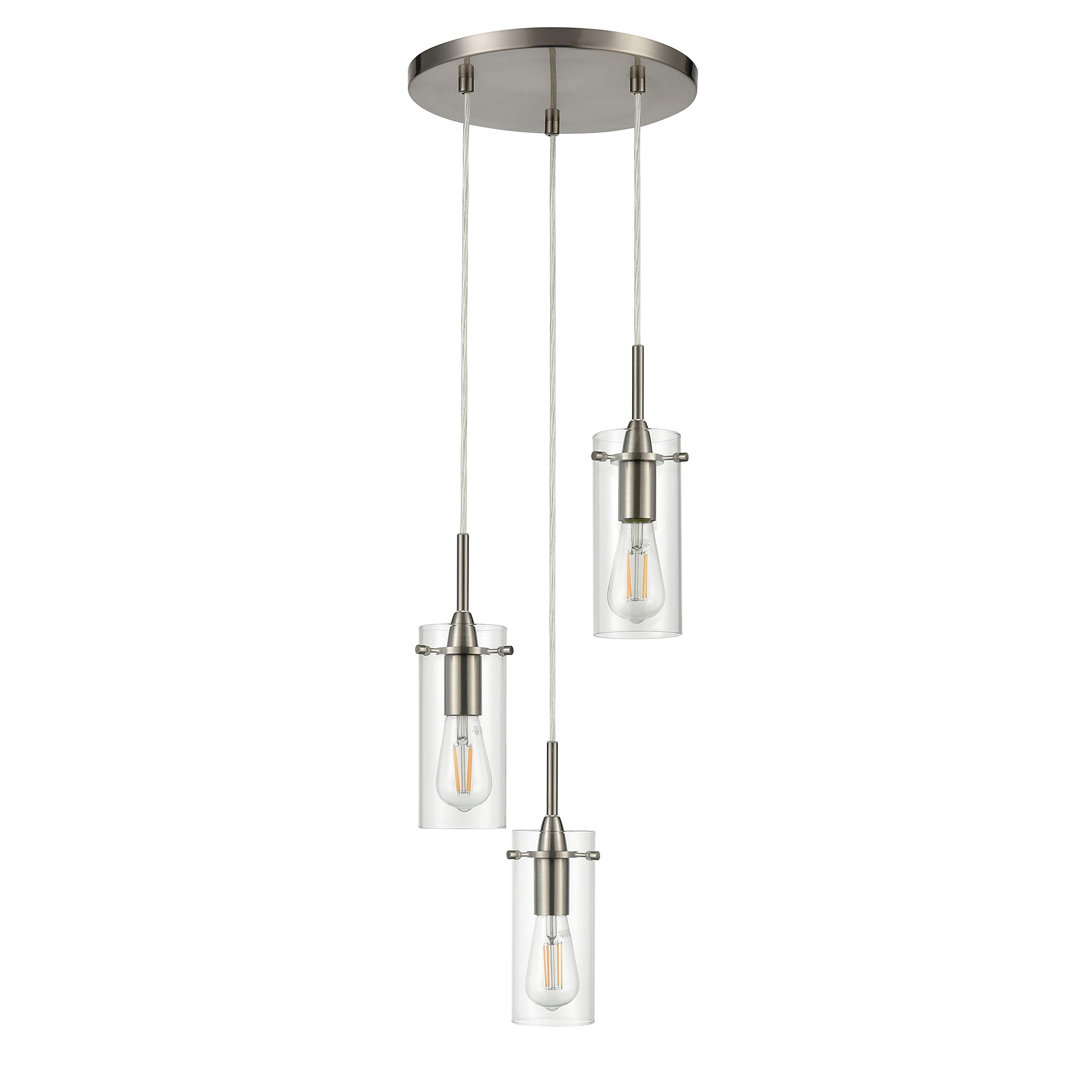Linea di Liara 3-Light Cluster Pendant Light Brushed Nickel Metal Chandelier Foyer Lighting Model LL-C43-1BN