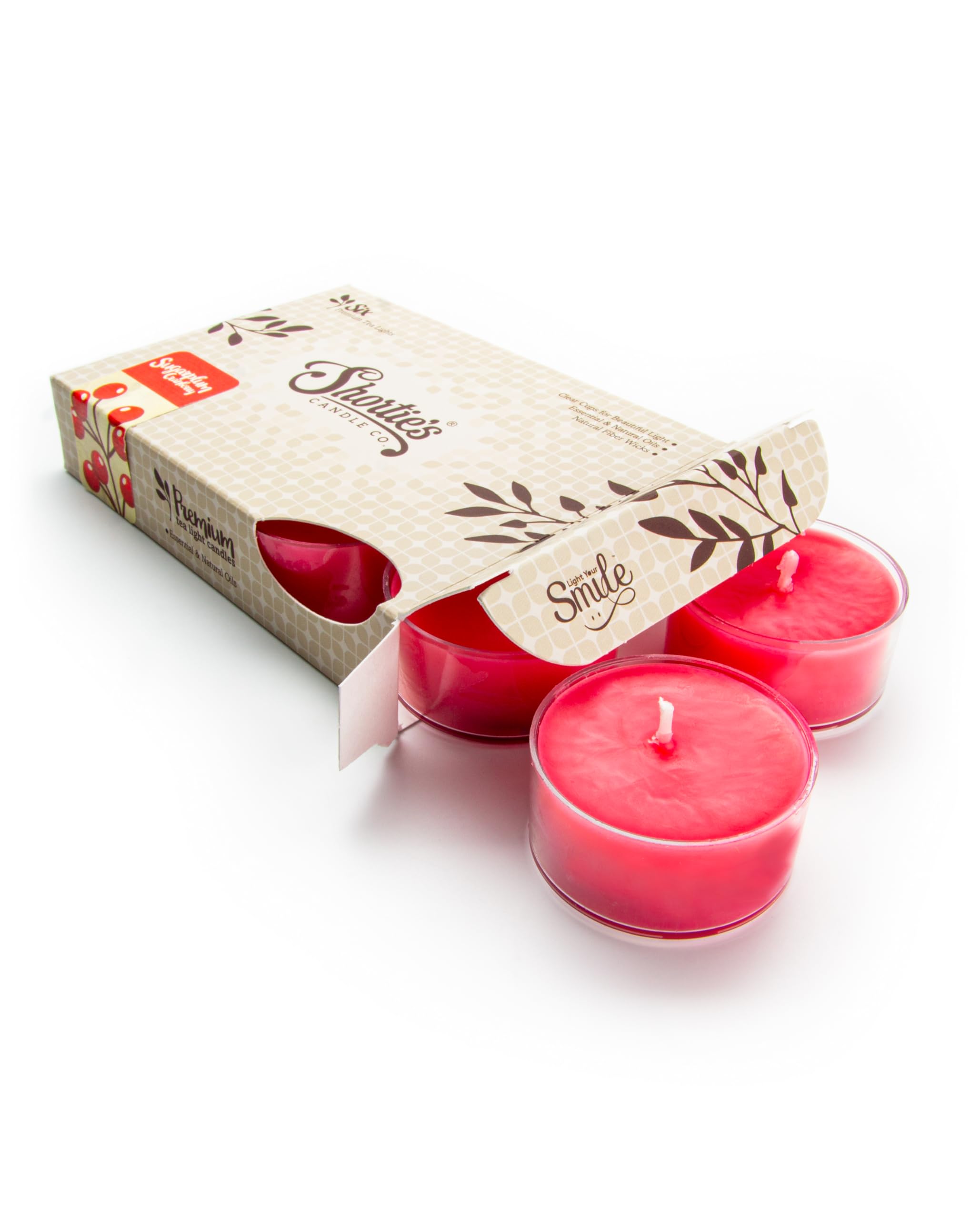 ShortieS Candle Company Sugarplum Cranberry Tealight Candles - 6 Pink Scented Paraffin Wax Lights - Holiday Collection