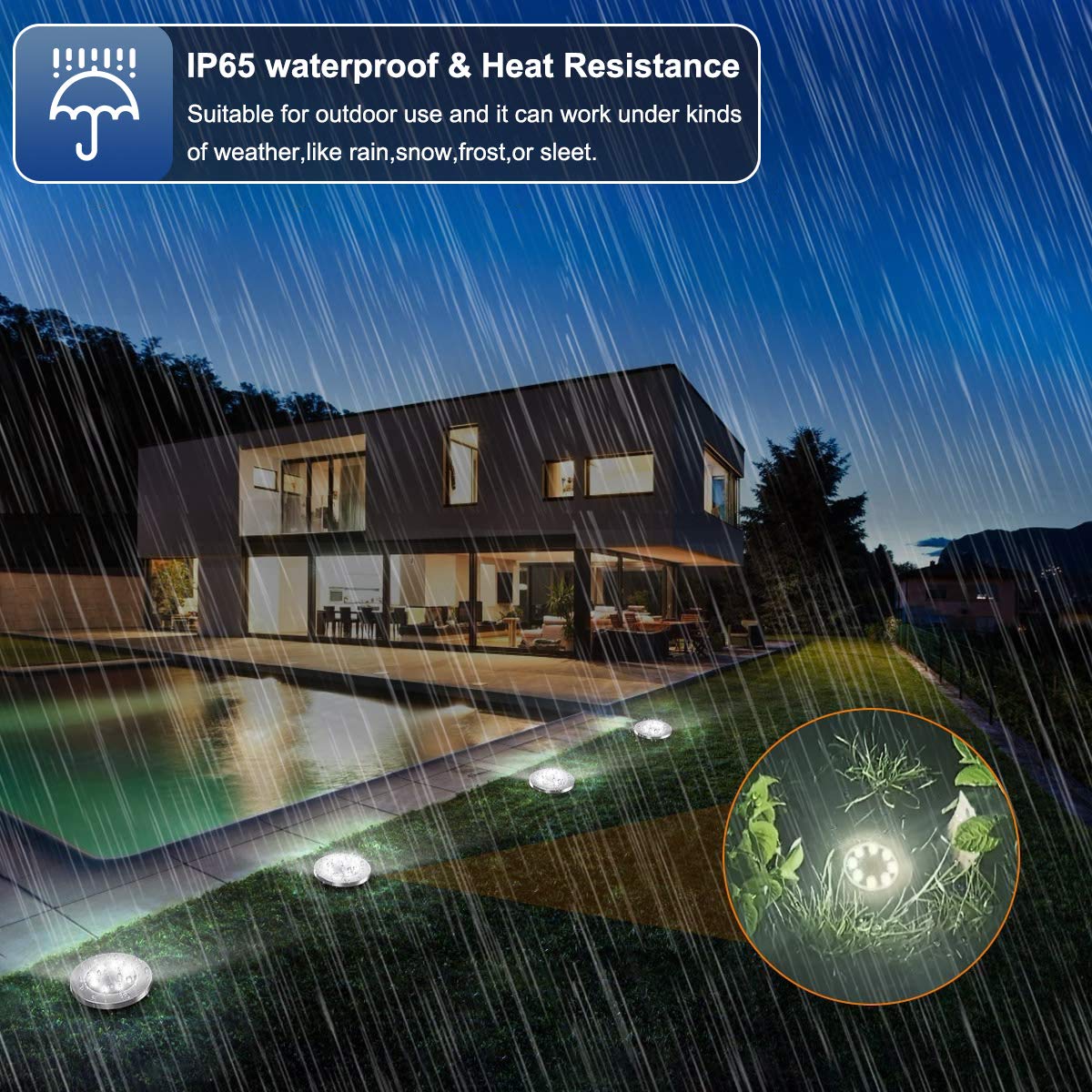 ZGWJ Solar Ground Lights, 8 LED Disk Lights, Stainless Steel, White Light, 8 Pack, Model DMD8PACK