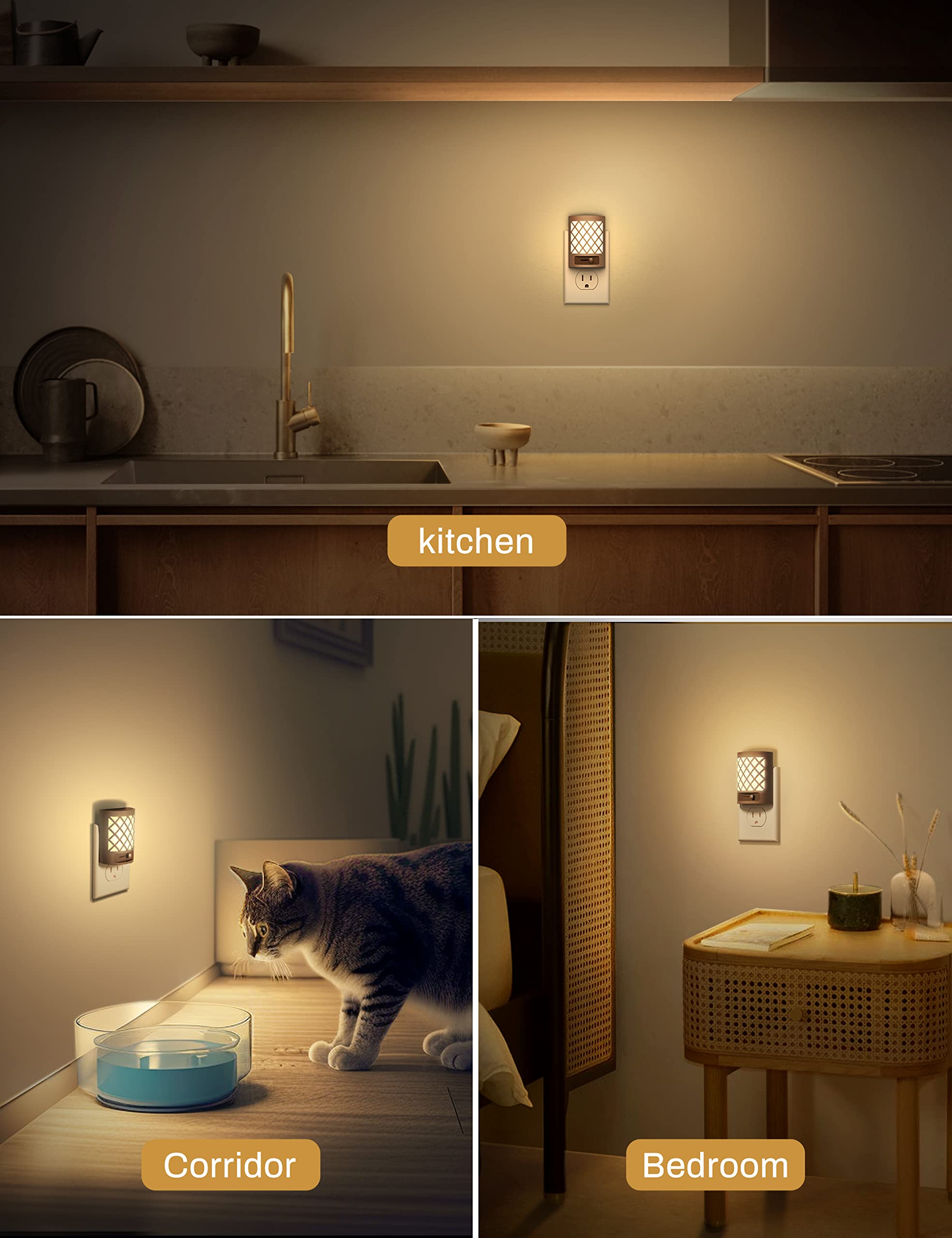 DORESshop Vintage LED Night Light, Dusk to Dawn, Dimmable, 4 Packs, Soft White 3000K, Plastic