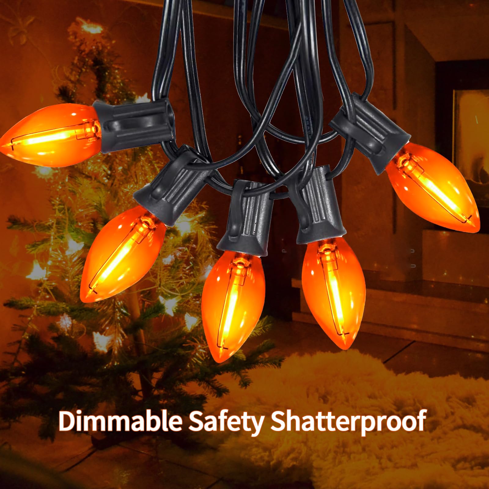 Chyparty C7 Orange Halloween Lights Outdoor  25Ft Led String Lights With 25 Bulbs  Waterproof Fall Thanksgiving Decor For Patio  Fence  Tree  Party