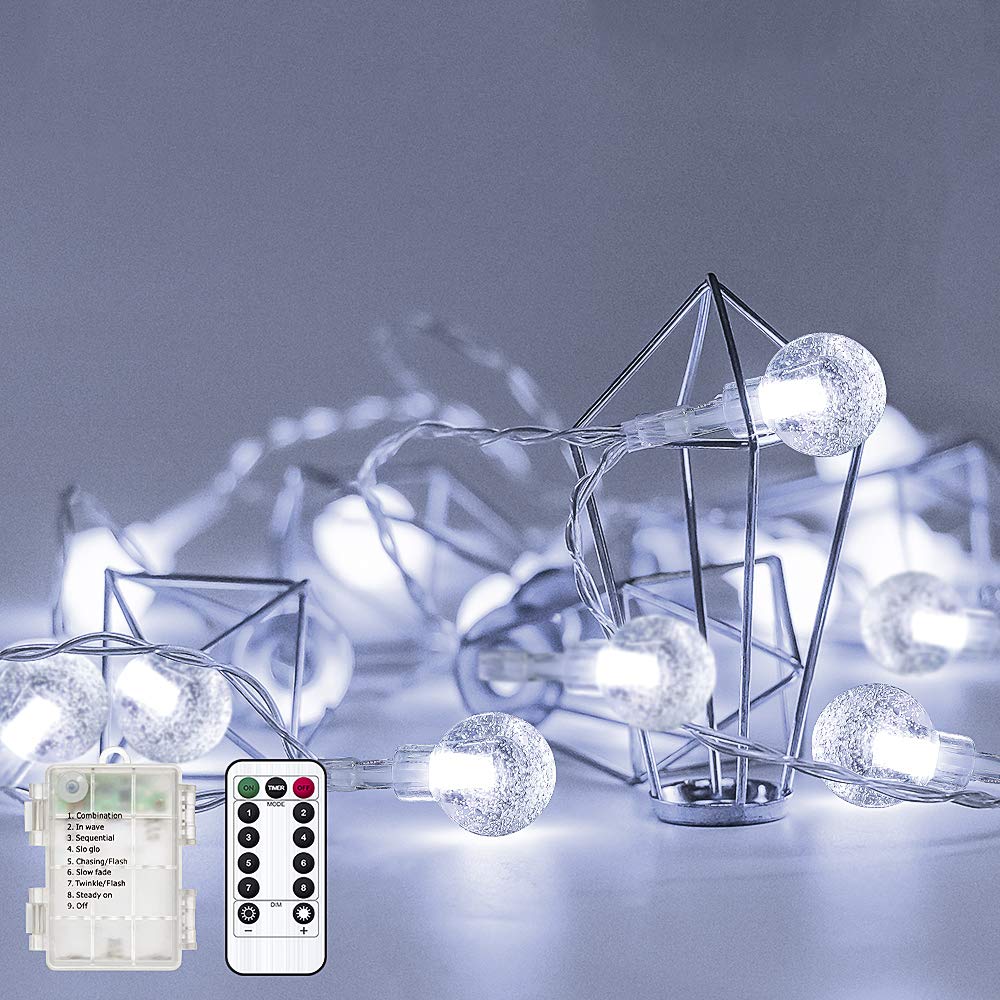 Metaku RGB Outdoor String Lights, 50 LED, 26ft, Battery Operated, Cool White, Waterproof for Patio, Garden, Balcony, Christmas Decor