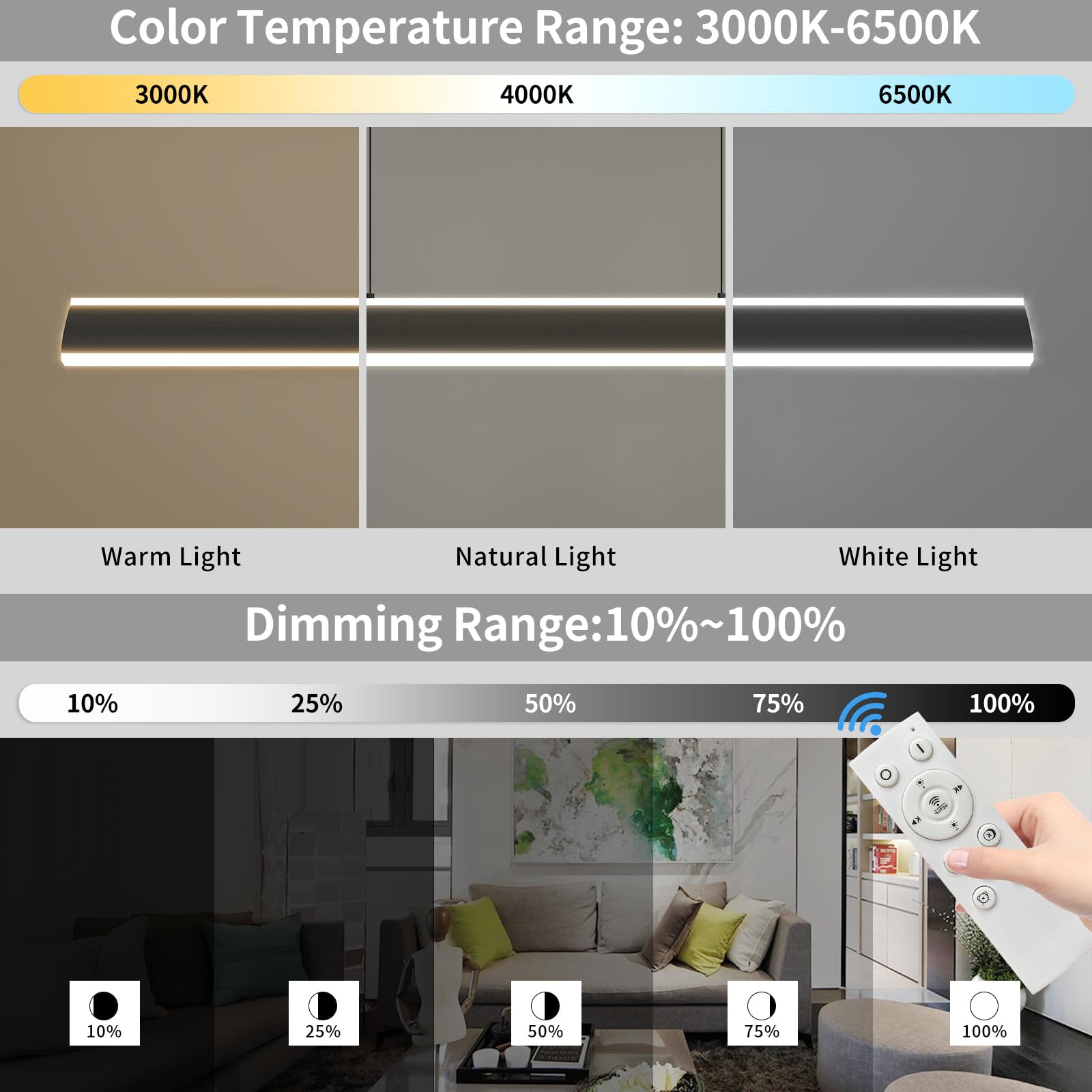 Modern Chandelier Light, 47In Led Pendant Light With Remote Control 3000K-6500K Adjustable Color Temperature,Aluminum Island Lighting Lamp For Dining Room, Living Room