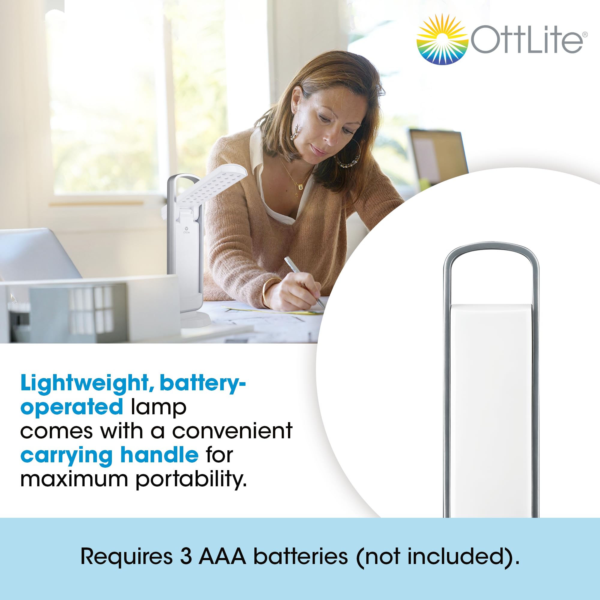 Ottlite Portable Led Task Lamp, White - Lightweight Led Desk Lamp With Carrying Handle, Long-Lasting & Energy-Efficient Natural