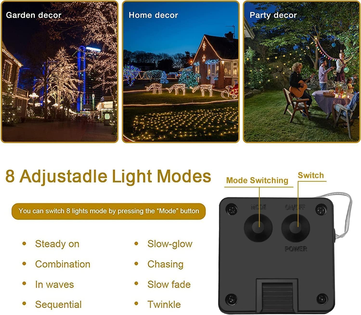 Lunaxinhuo 4Pack Solar String Lights For Outside, 400 Led Solar Christmas Lights Outdoor Waterproof With 8 Modes Solar Fairy Lights For Xmas Tree Party Wedding Garden Fence Decorations (Warm White)